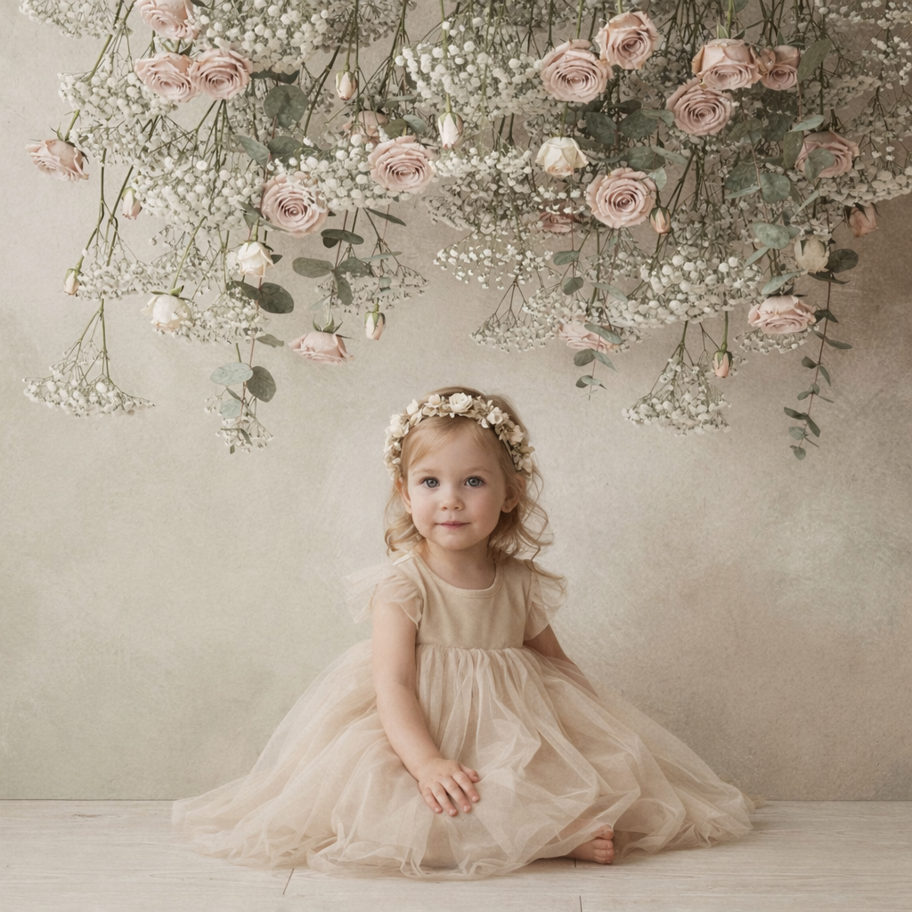 Floral Photography Backdrop, Blush Roses, Baby Shower Background, Neutral Studio Prop - Image 1