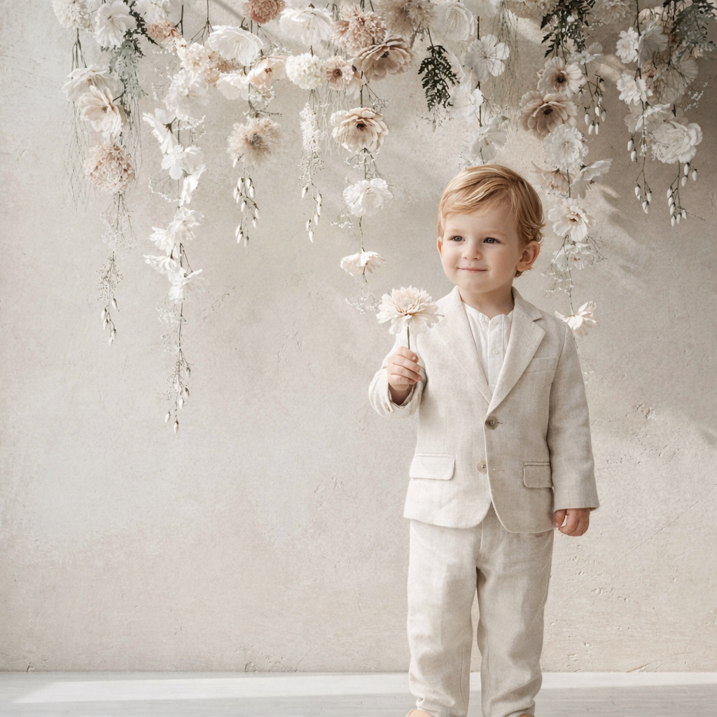 Neutral Floral Photography Backdrop, Spring Flower Wall, Beige Studio Background, Newborn & Portrait Props - Image 1
