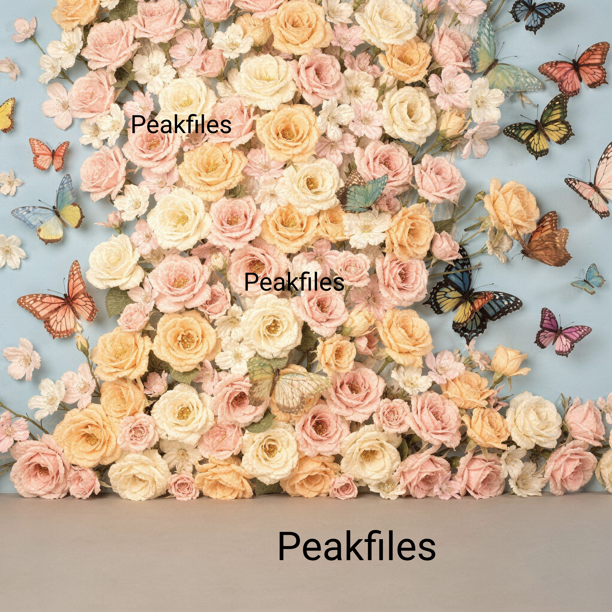 Floral Backdrop with Butterflies and Girls, Pastel Flower Wall, Spring Photoshoot Background, Kids Photography Prop - Thumbnail 2