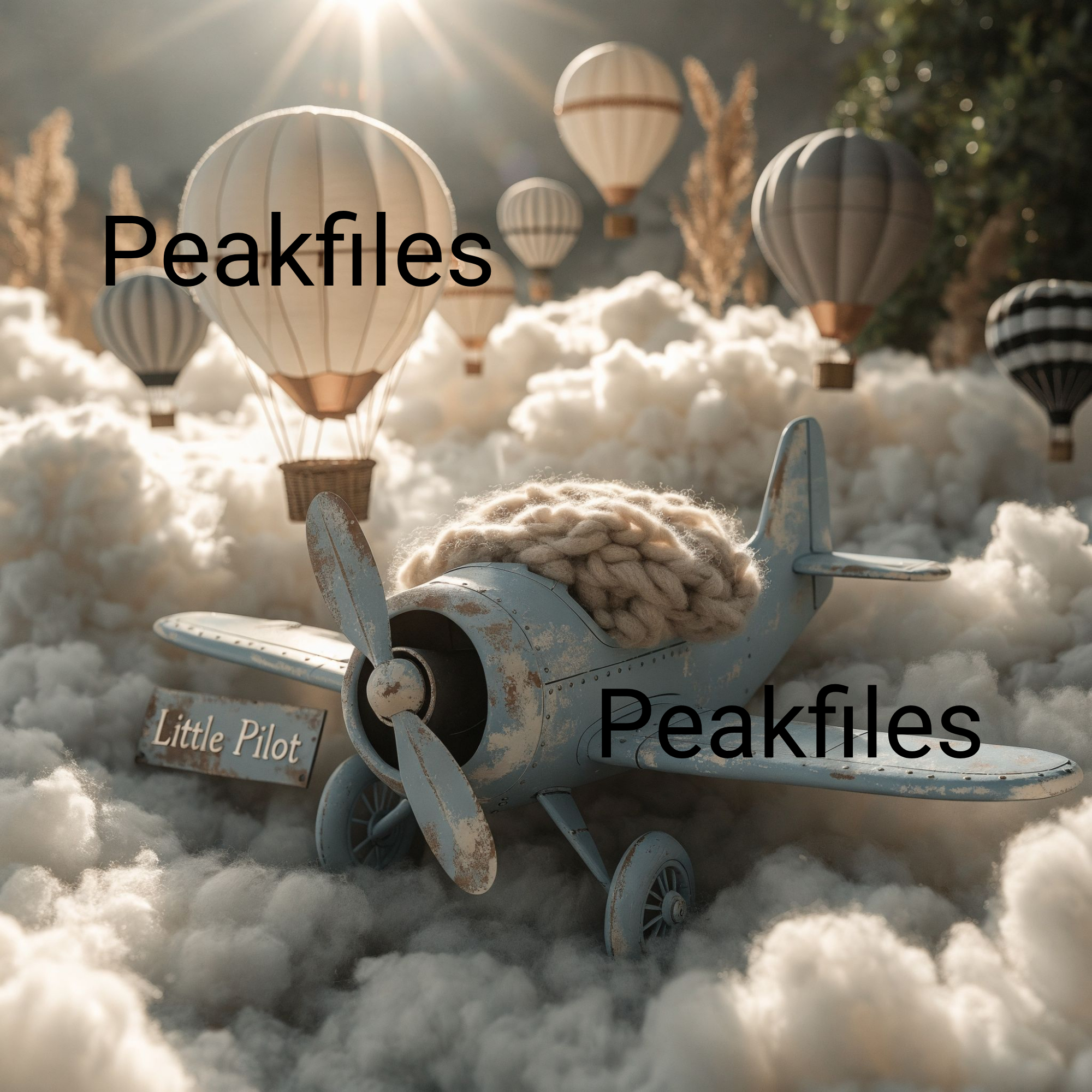 Little Pilot Newborn Backdrop, Vintage Airplane Baby Photography Background, Hot Air Balloon Clouds Prop, Neutral Studio Setup - Thumbnail 2