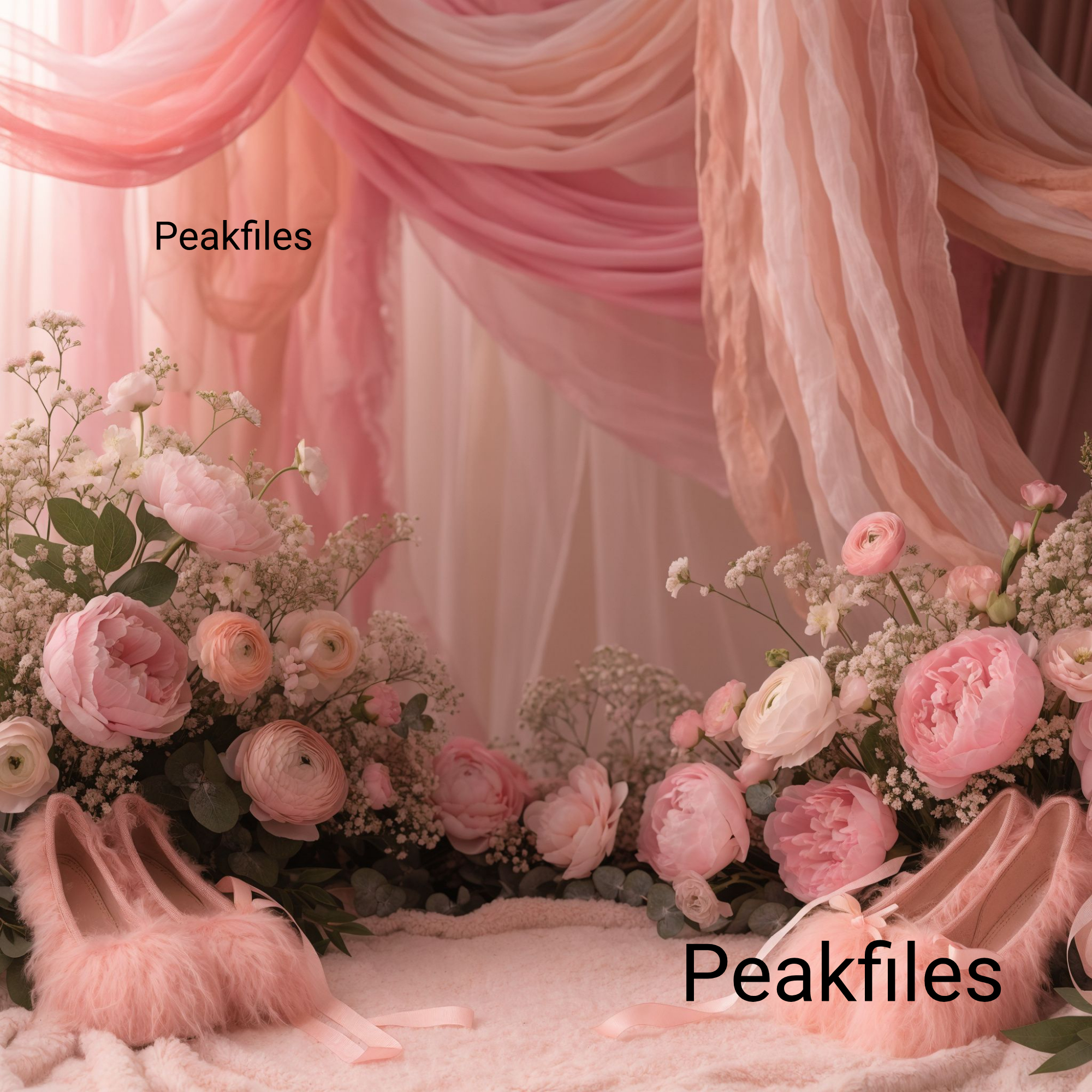 Ballet Digital Backdrop, Pink Floral Drapery, Studio Photography Background, Romantic Ballerina Theme - Thumbnail 2