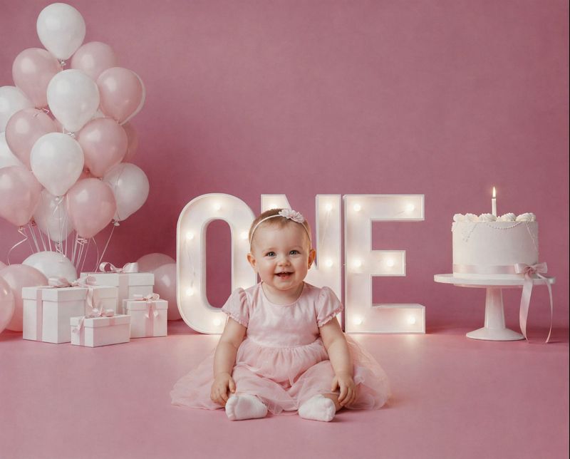 ONE First Birthday Backdrops Set for Girls and Boys, Pastel Party Background Digital, Cake Smash Scenes, 1st Birthday Studio Photography - Thumbnail 2