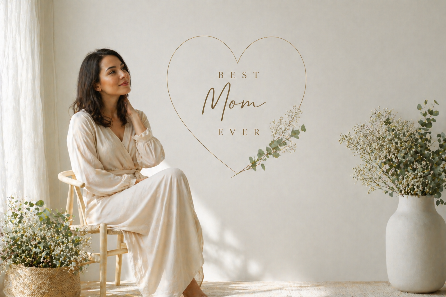 Best Mom Ever Digital Backdrop, Cozy Boho Neutral Photo Background, Mother’s Day Setup - Thumbnail 2