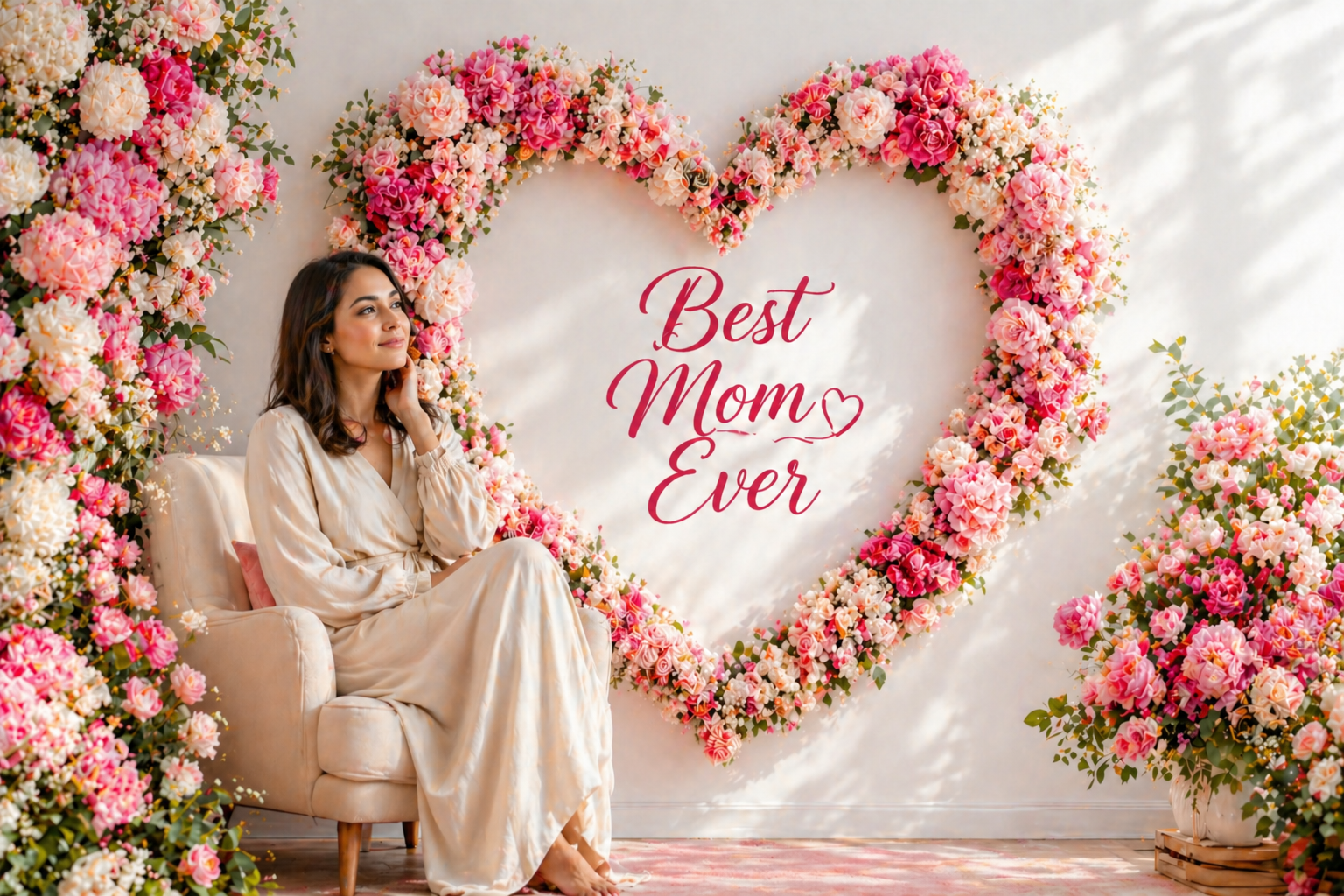 Best Mom Ever Digital Backdrop, Cozy Boho Neutral Photo Background, Mother’s Day Setup - Thumbnail 3