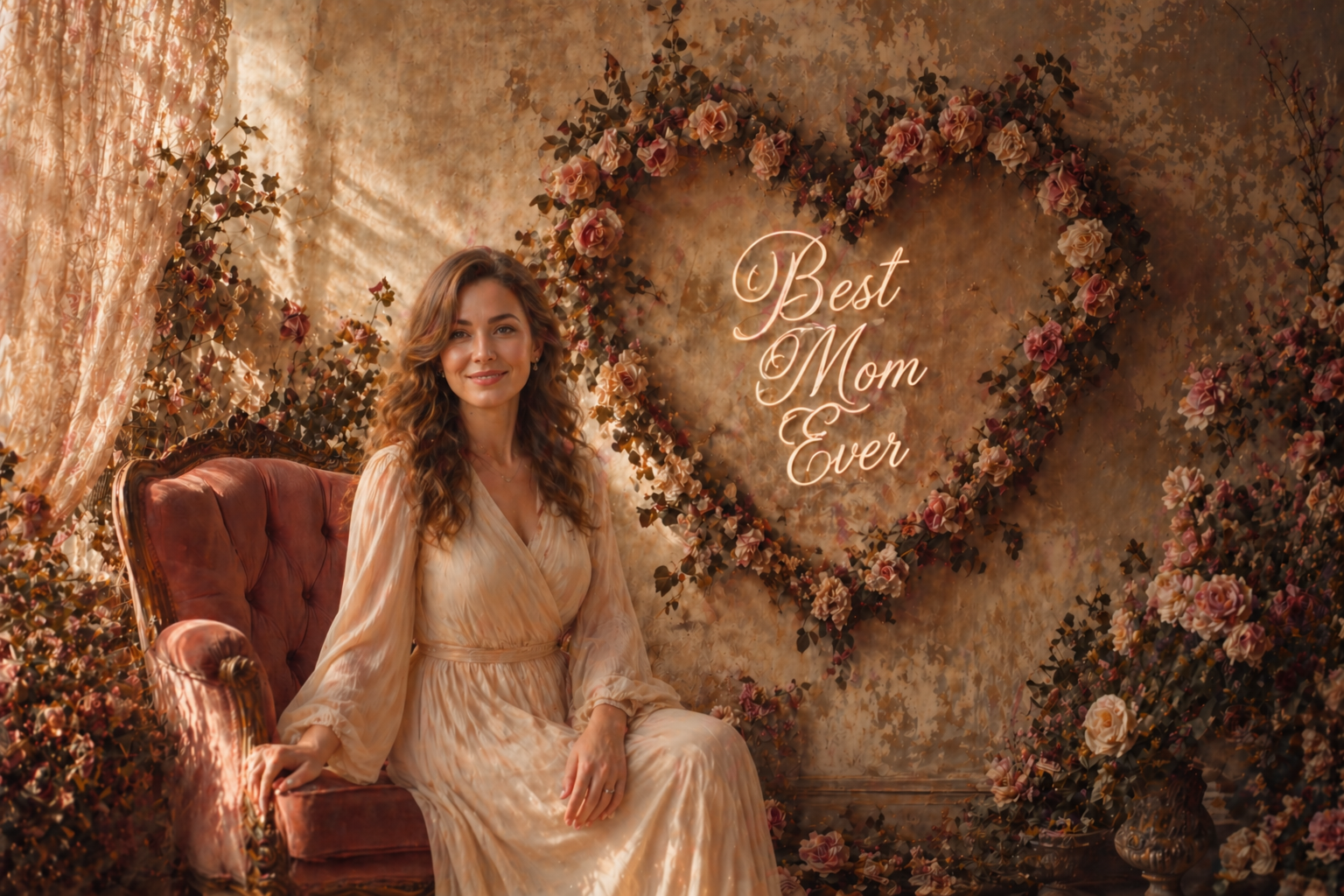 Best Mom Ever Digital Backdrop, Cozy Boho Neutral Photo Background, Mother’s Day Setup - Thumbnail 4