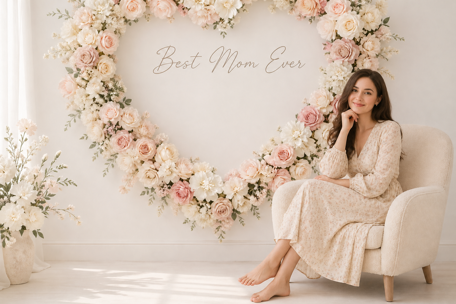 Best Mom Ever Digital Backdrop, Cozy Boho Neutral Photo Background, Mother’s Day Setup - Thumbnail 7