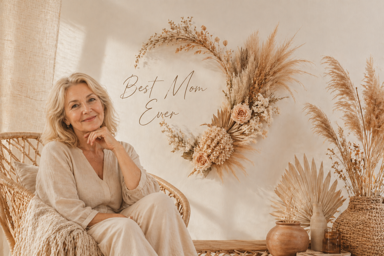 Best Mom Ever Digital Backdrop, Cozy Boho Neutral Photo Background, Mother’s Day Setup - Thumbnail 8