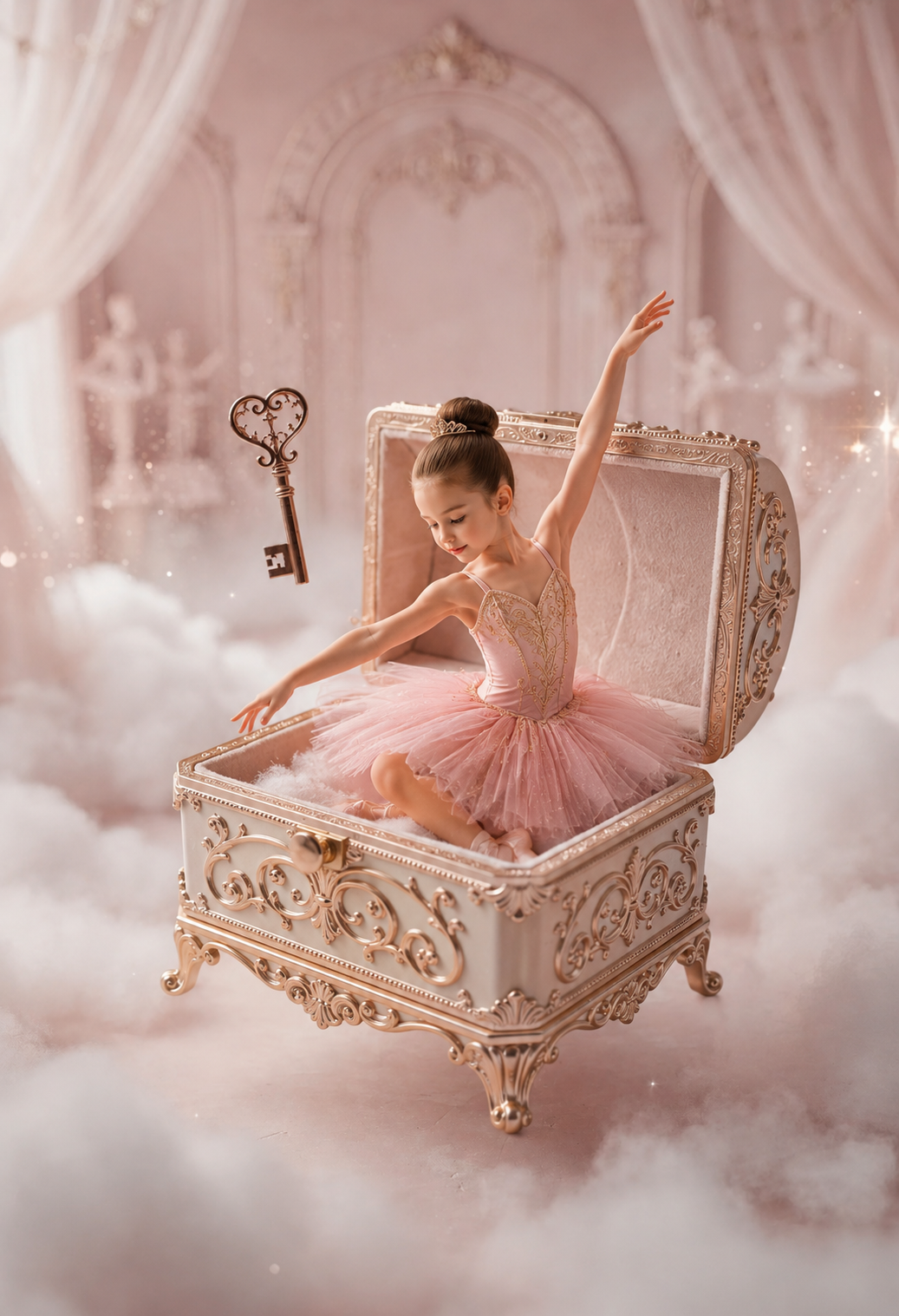 Ballerina Digital Background with Music Box, Ballet Studio Digital Backdrop, Pink Ballerina Studio Digital Backdrop — Set of 8 JPG Files - Thumbnail 2