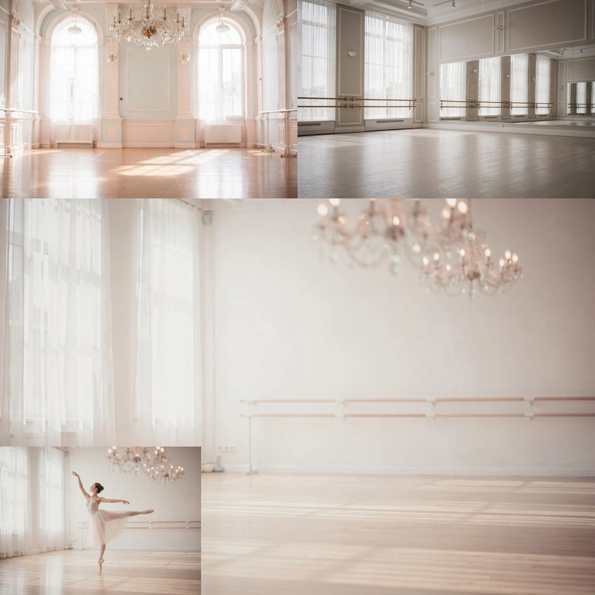 Ballet Studio Digital Backdrop with Chandelier, Elegant Ballroom Background, Pink Ballet Room, Fine Art Photography Backdrop for Girls - Thumbnail 2