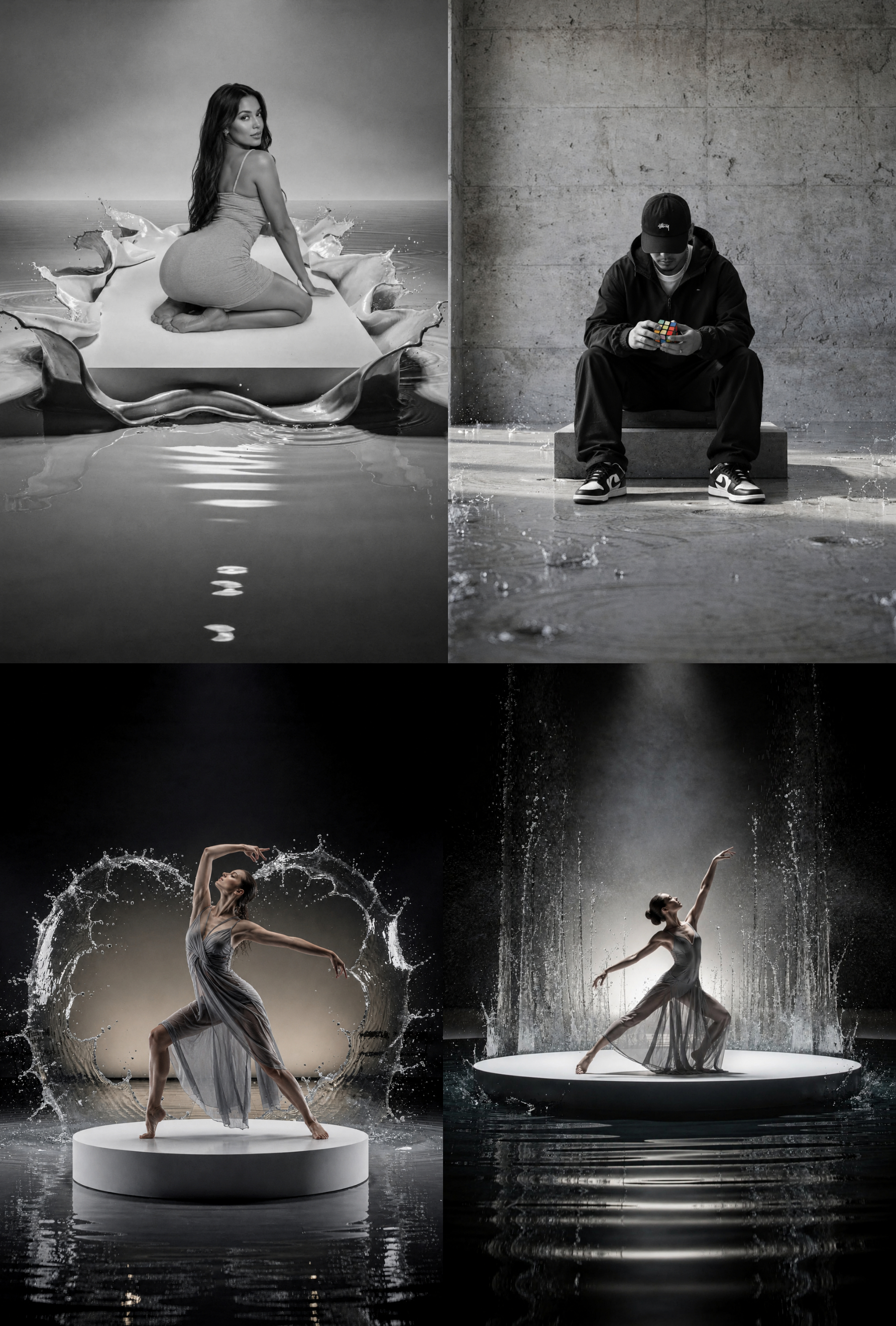 25 Water Splash Podium Digital Backdrops, Black Stage Spotlight Backgrounds, Fine Art Podium Set, Diverse Styles, Photoshop Composite JPG - Thumbnail 2