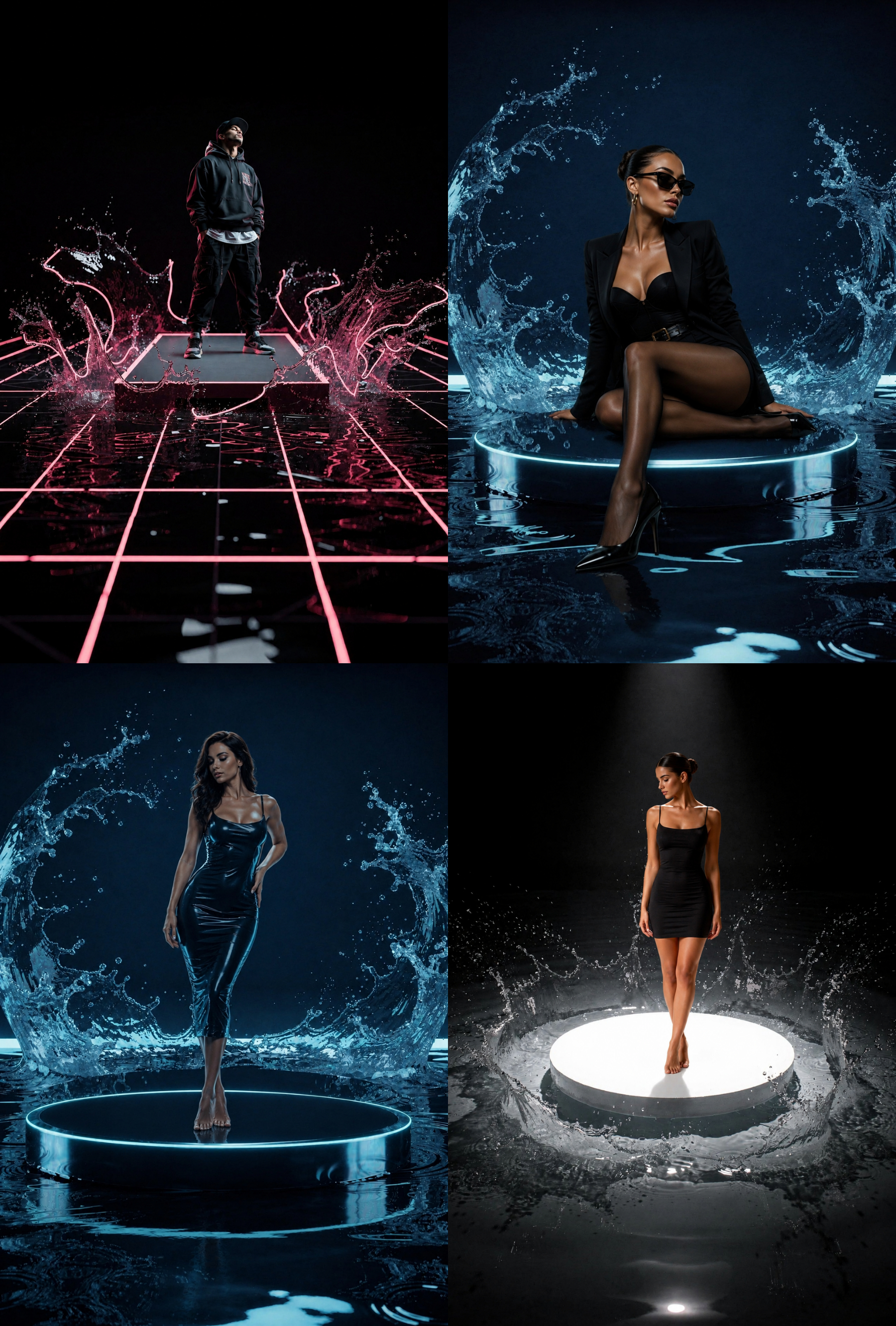 25 Water Splash Podium Digital Backdrops, Black Stage Spotlight Backgrounds, Fine Art Podium Set, Diverse Styles, Photoshop Composite JPG - Thumbnail 3