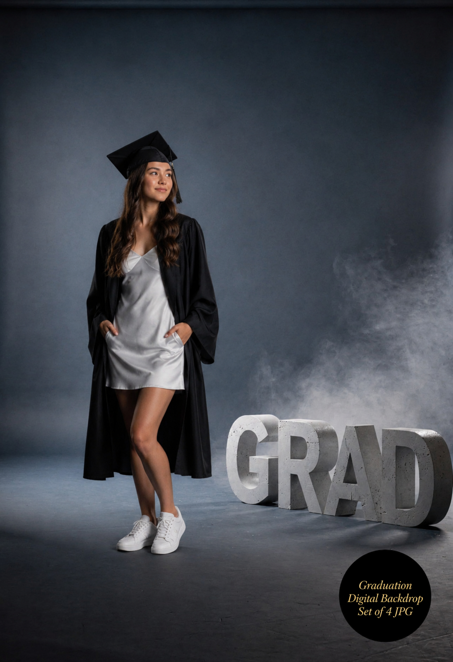 Graduation Digital Backdrop Set | 2026 Senior Photo Backgrounds with 3D GRAD Letters, 4 JPGs - Thumbnail 2