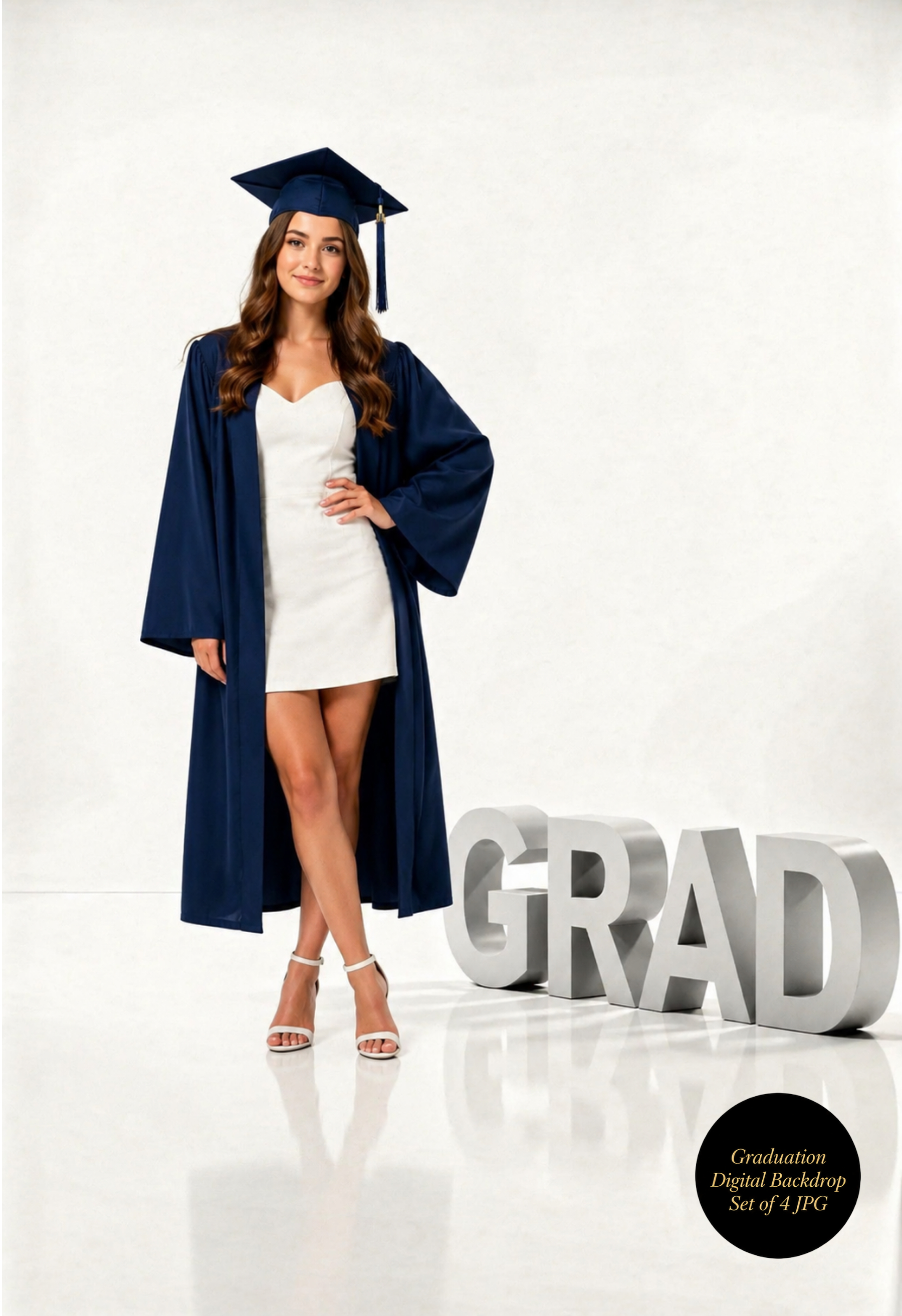 Graduation Digital Backdrop Set | 2026 Senior Photo Backgrounds with 3D GRAD Letters, 4 JPGs - Thumbnail 3