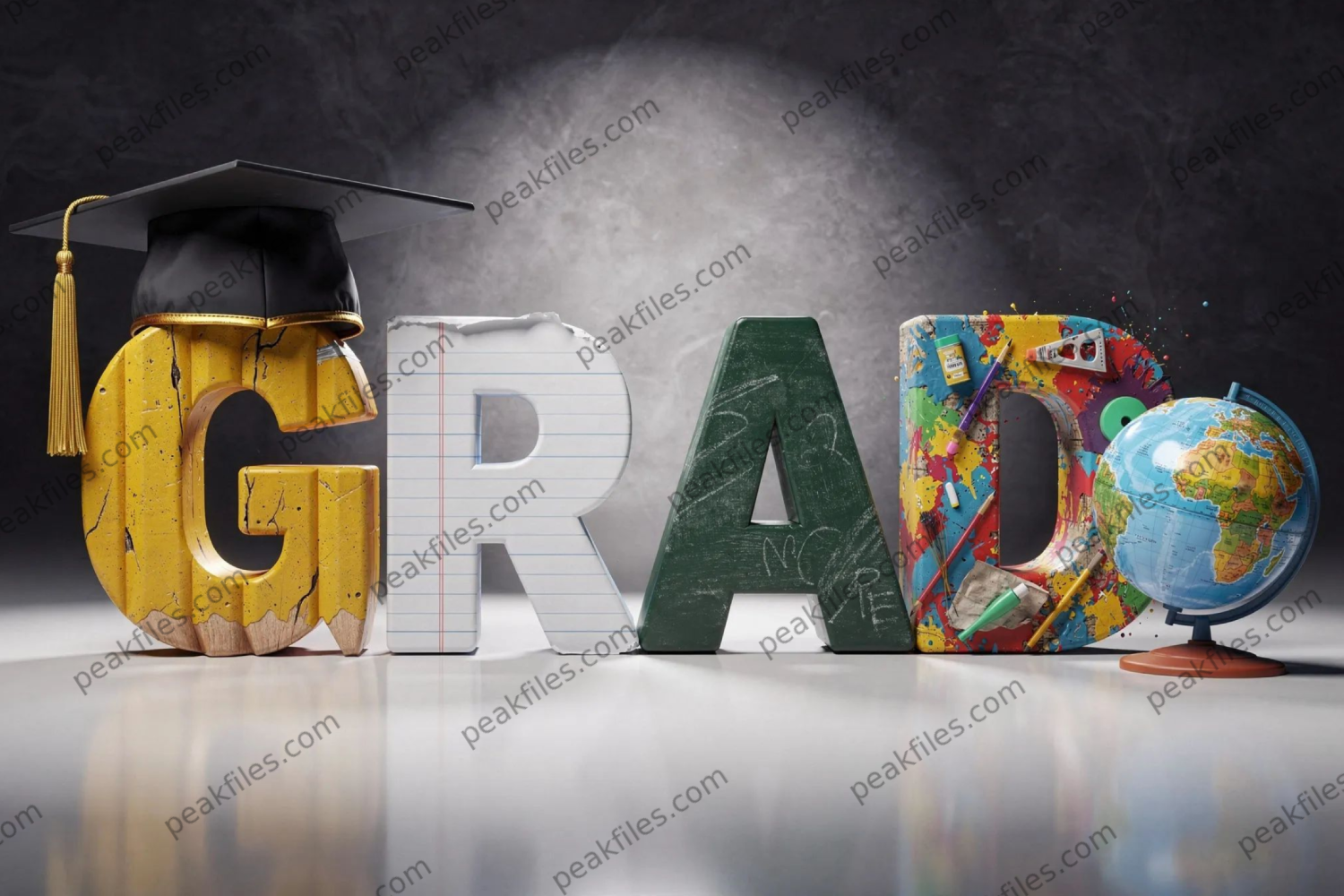 Kindergarten Graduation Digital Backdrop | Colorful GRAD Letters | Preschool Graduation Background - Thumbnail 3