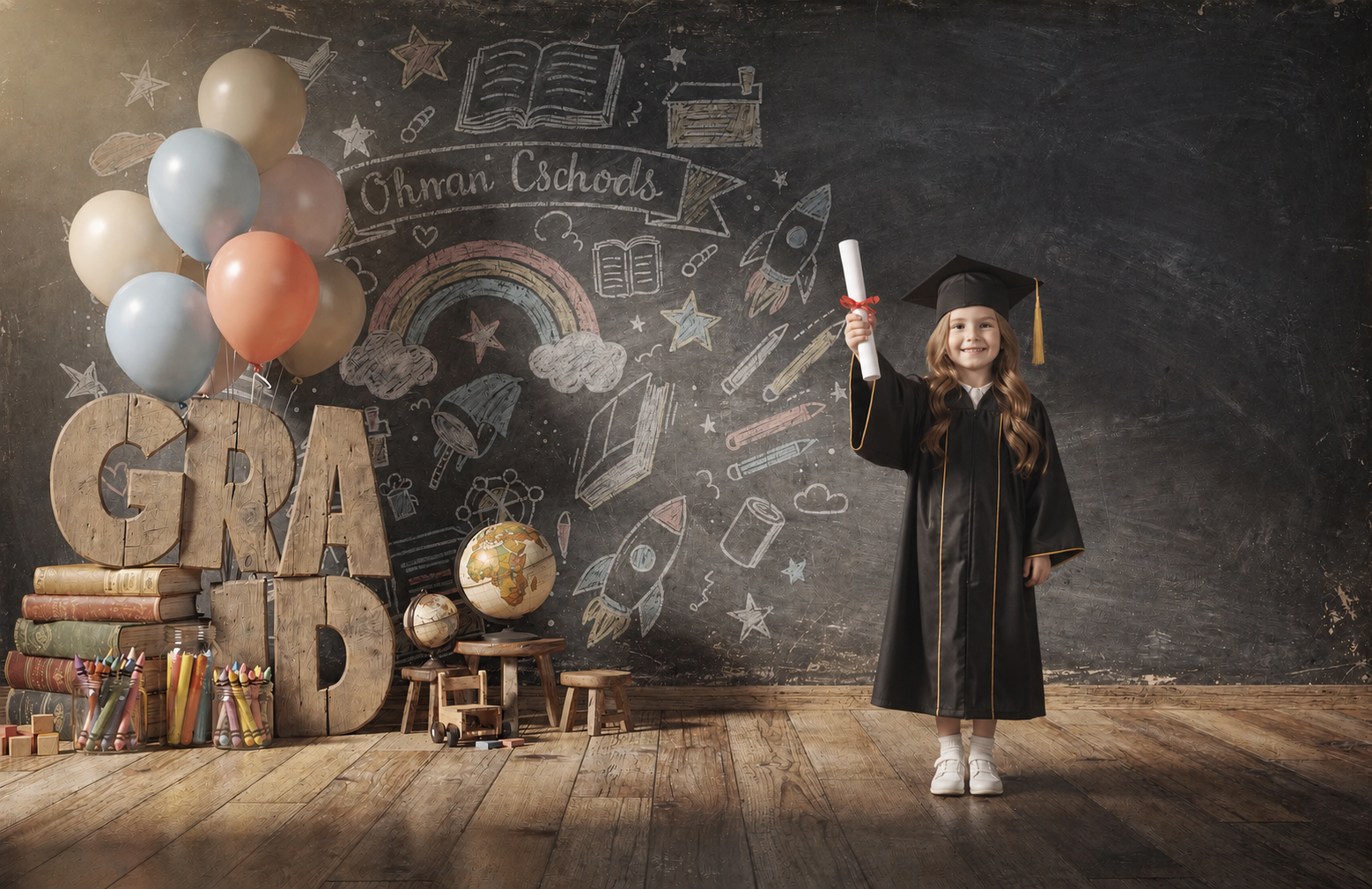 Kindergarten Graduation Digital Backdrop | Colorful GRAD Letters | School Portrait PSD Overlay | Preschool Graduation Background | 10 JPGs - Thumbnail 2