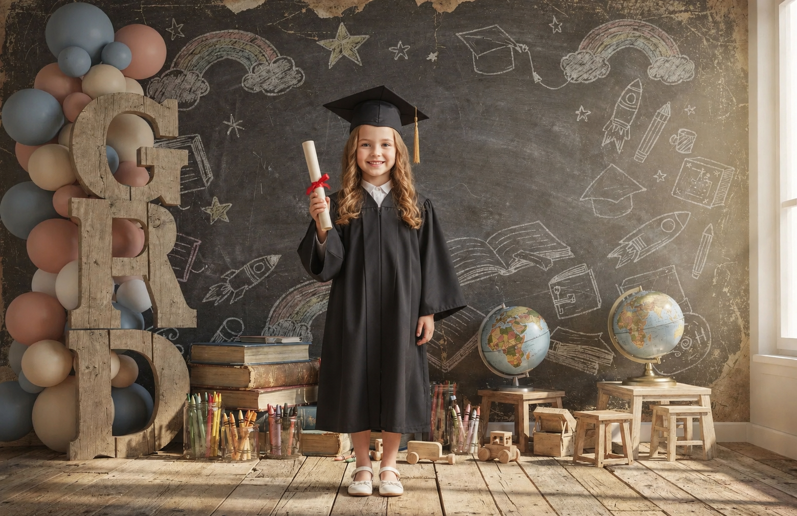 Kindergarten Graduation Digital Backdrop | Colorful GRAD Letters | School Portrait PSD Overlay | Preschool Graduation Background | 10 JPGs - Thumbnail 4