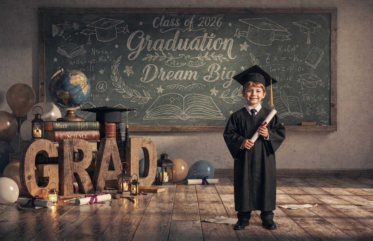 2026 Kindergarten Graduation Digital Backdrop | Colorful GRAD Letters | School Portrait PSD Overlay | Preschool Graduation Background - Thumbnail 2