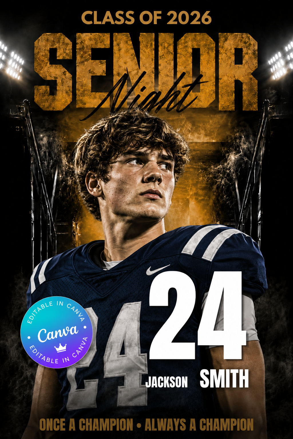 Football Senior Night Poster Template | Editable in Canva | Custom Sports Banner, Memory Mate & Team Cards | Football Background - Image 1