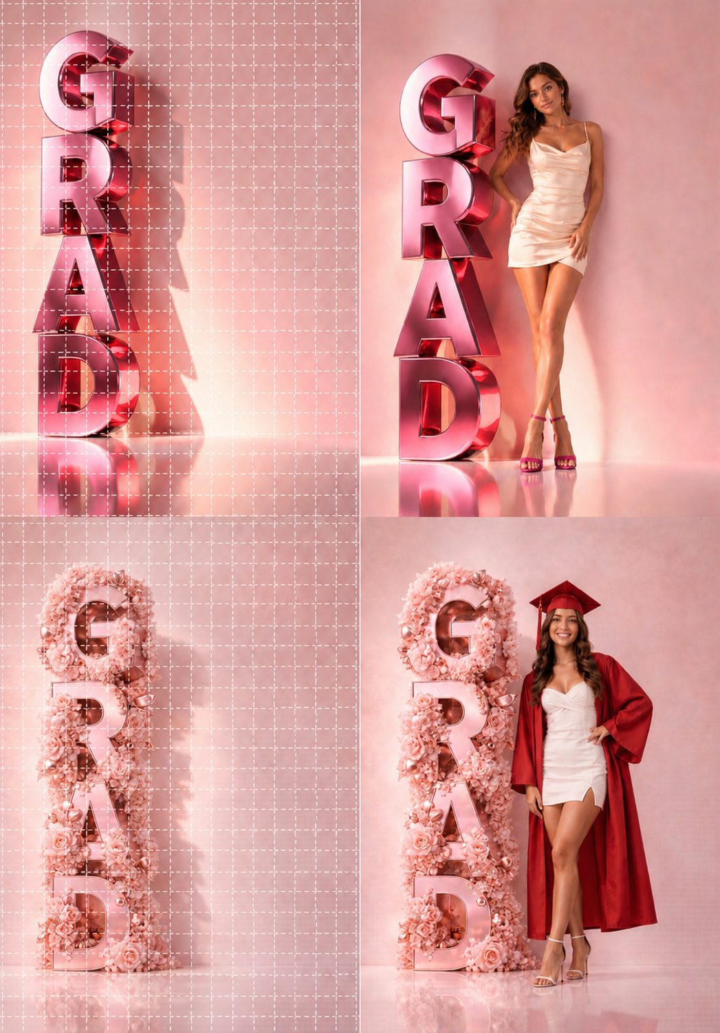 Pink Graduation Digital Backdrop Set | 2026 Senior Photo Backgrounds with 3D GRAD Letters, 6 JPGs - Thumbnail 2