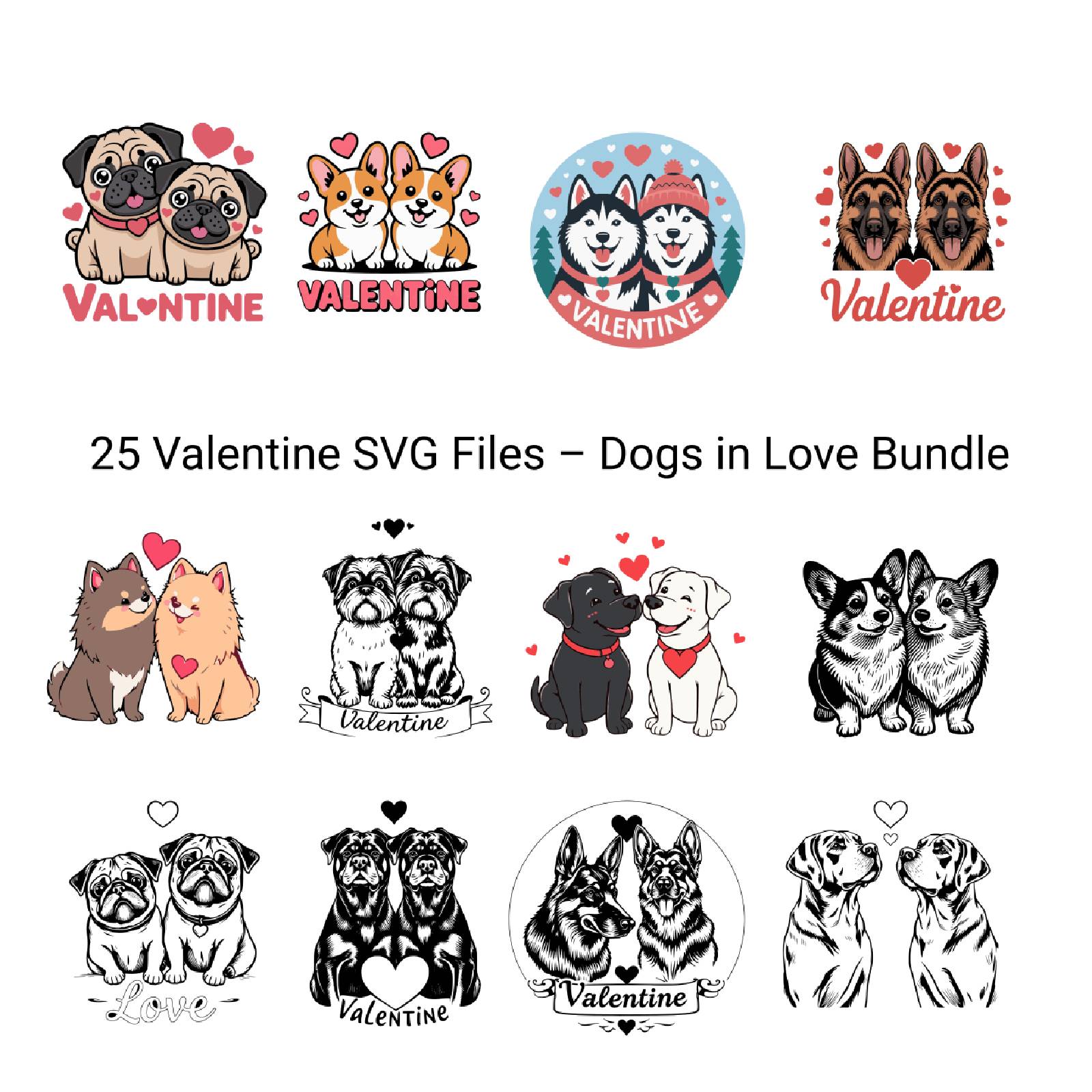 25 Valentine’s Day Love Dogs – SVG, PNG, JPG & PDF Bundle - Thumbnail 2