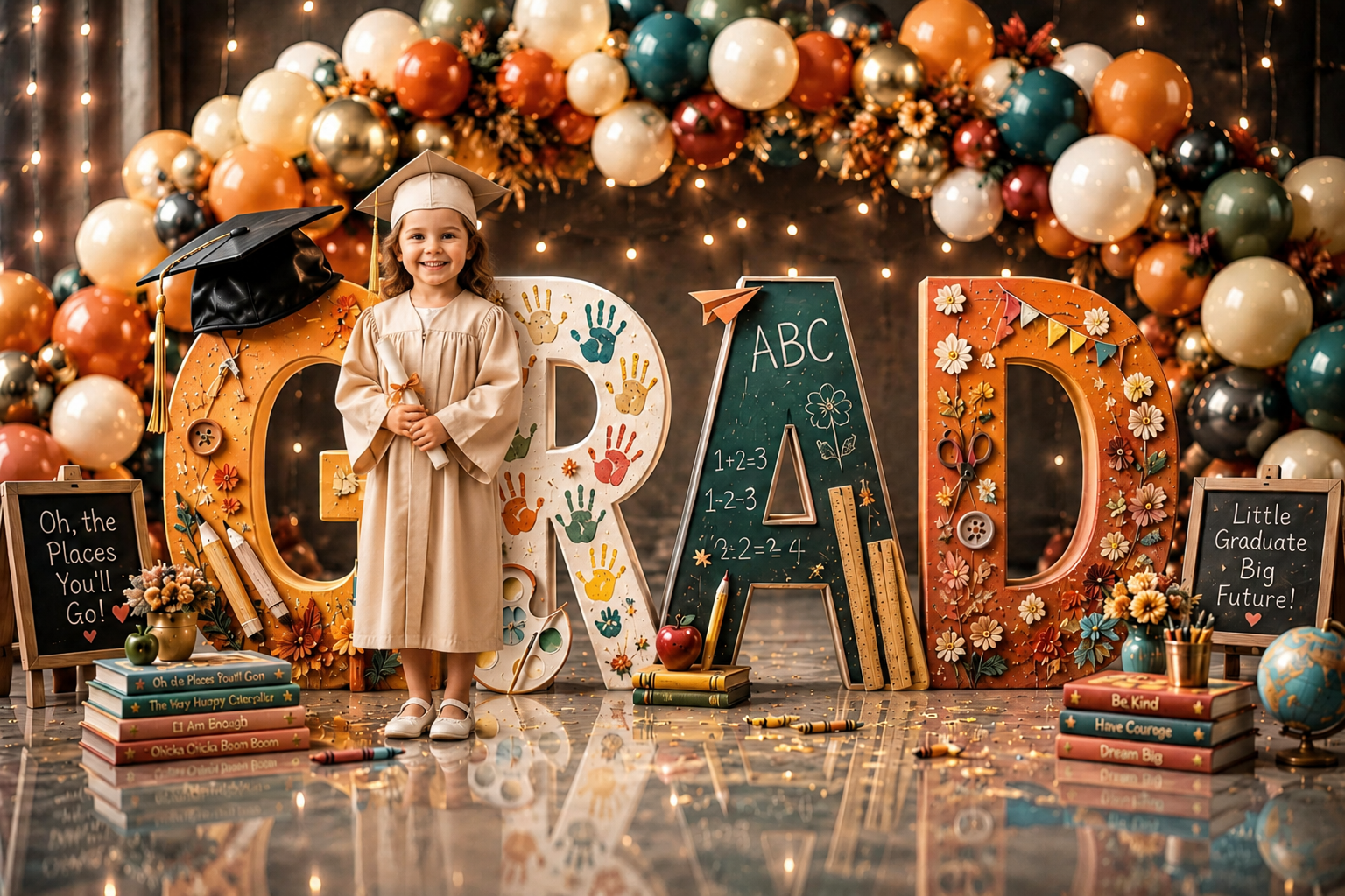 Kindergarten Graduation Digital Backdrop Bundle Set of 4 | Colorful GRAD Letters | Preschool Graduation Background - Thumbnail 3