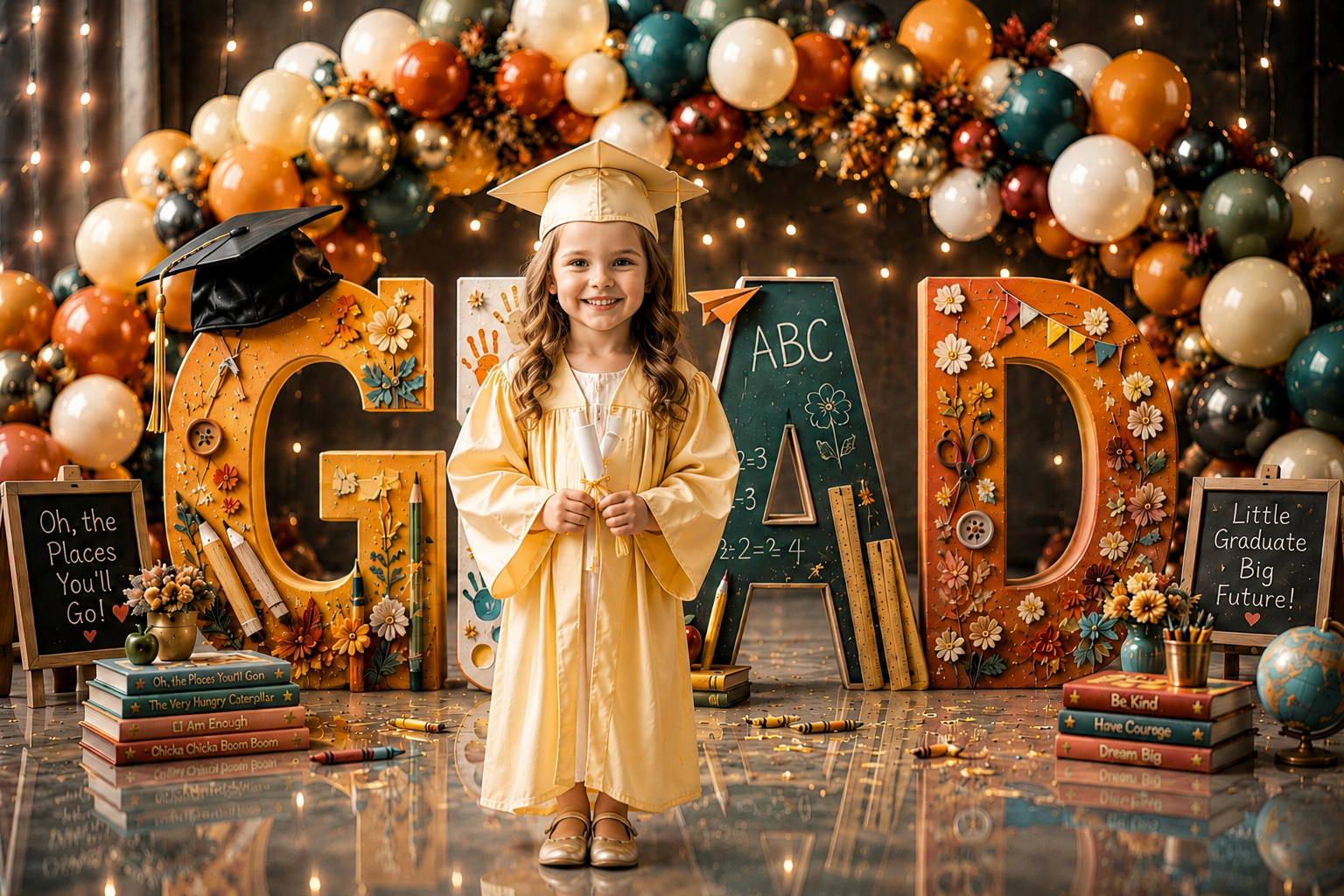 Kindergarten Graduation Digital Backdrop Bundle Set of 4 | Colorful GRAD Letters | Preschool Graduation Background - Thumbnail 4