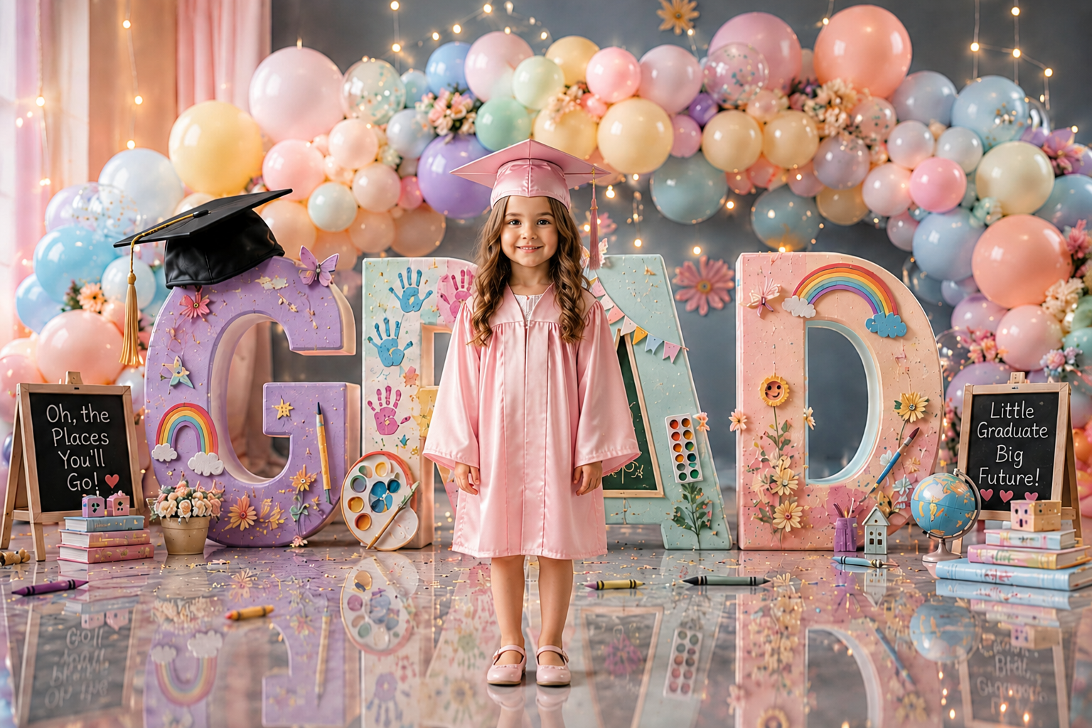 Kindergarten Graduation Digital Backdrop Bundle Set of 4 | Colorful GRAD Letters | Preschool Graduation Background - Thumbnail 5