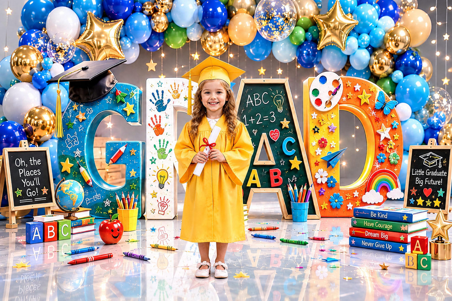 Kindergarten Graduation Digital Backdrop Bundle Set of 4 | Colorful GRAD Letters | Preschool Graduation Background - Thumbnail 7