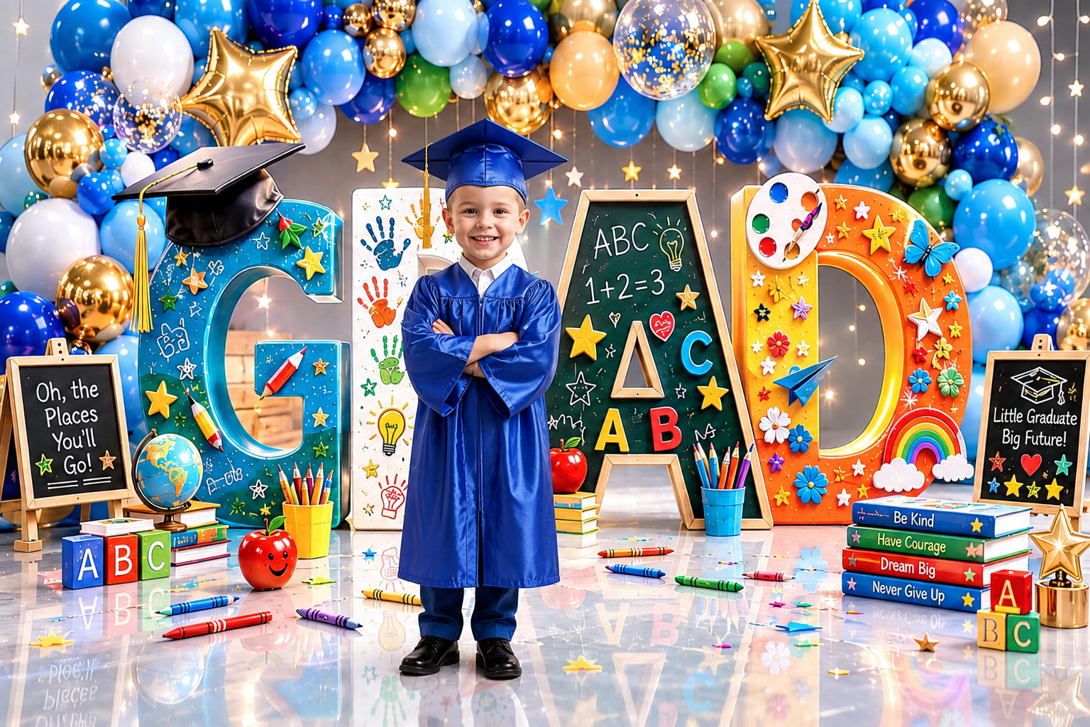 Kindergarten Graduation Digital Backdrop Bundle Set of 4 | Colorful GRAD Letters | Preschool Graduation Background - Thumbnail 8