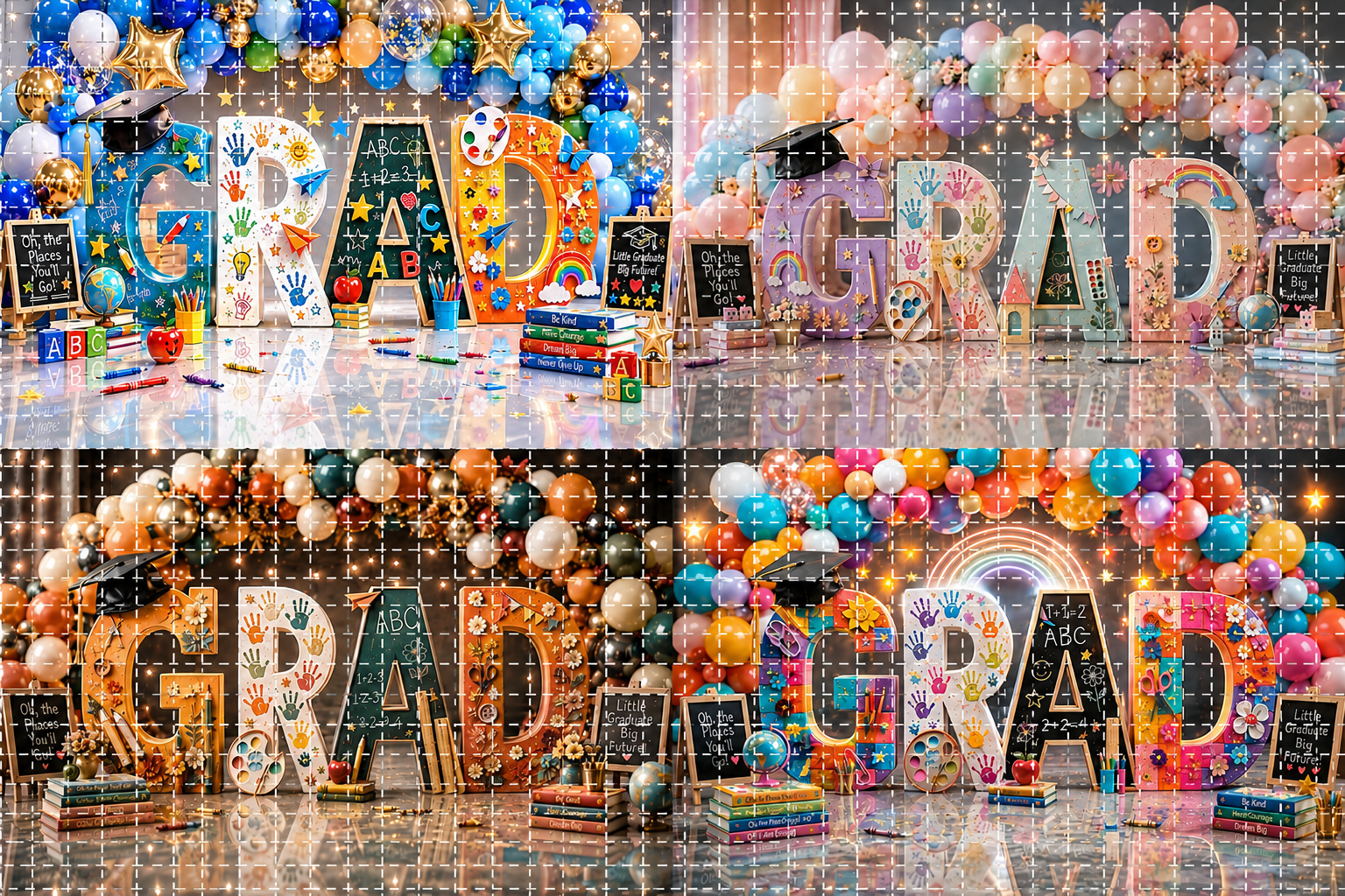 Kindergarten Graduation Digital Backdrop Bundle Set of 4 | Colorful GRAD Letters | Preschool Graduation Background - Thumbnail 9