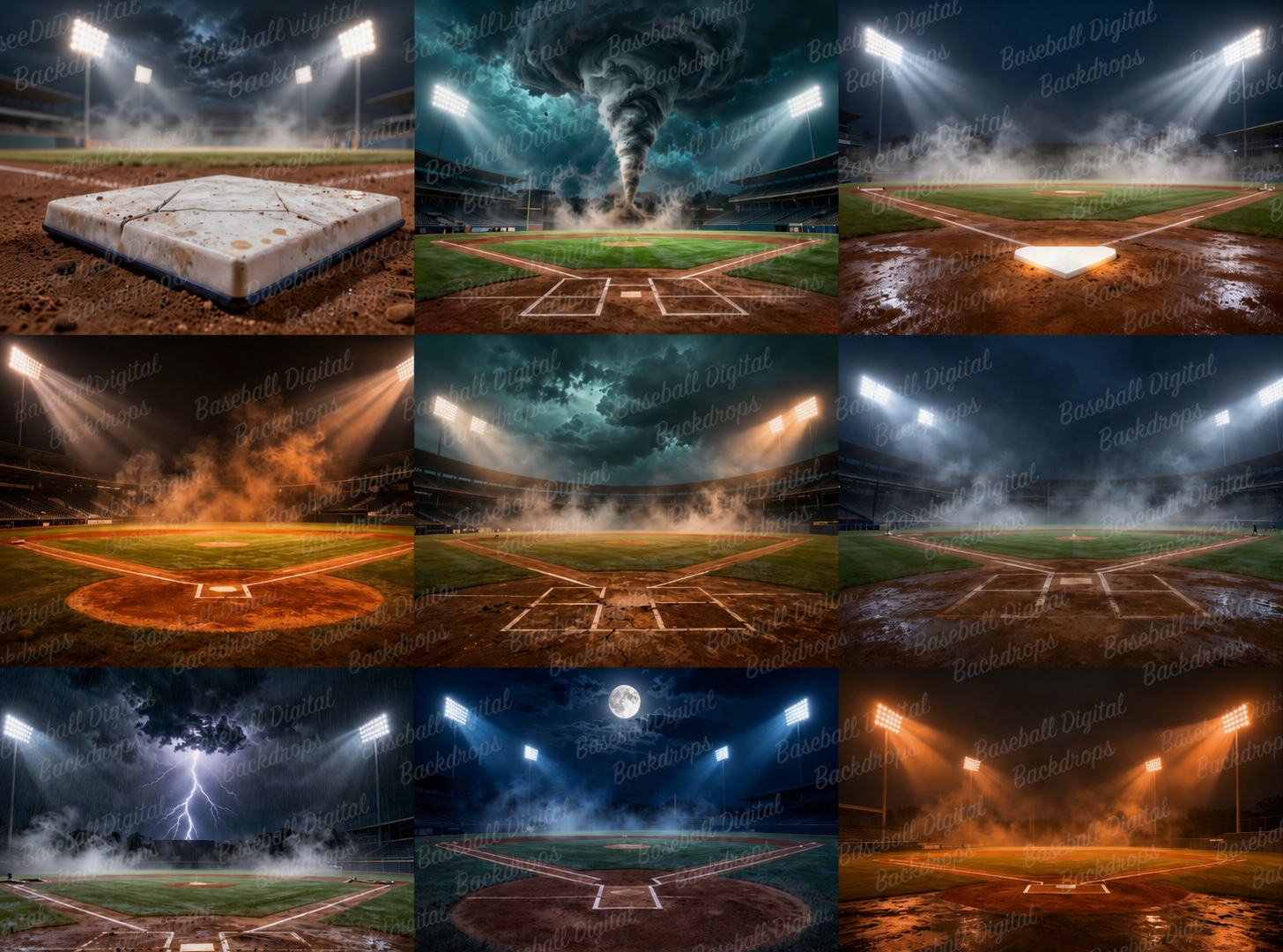 50 Baseball Digital Backdrops – Baseball Stadium Backgrounds, Stormy Skies, Night Games, JPG Files - Thumbnail 10