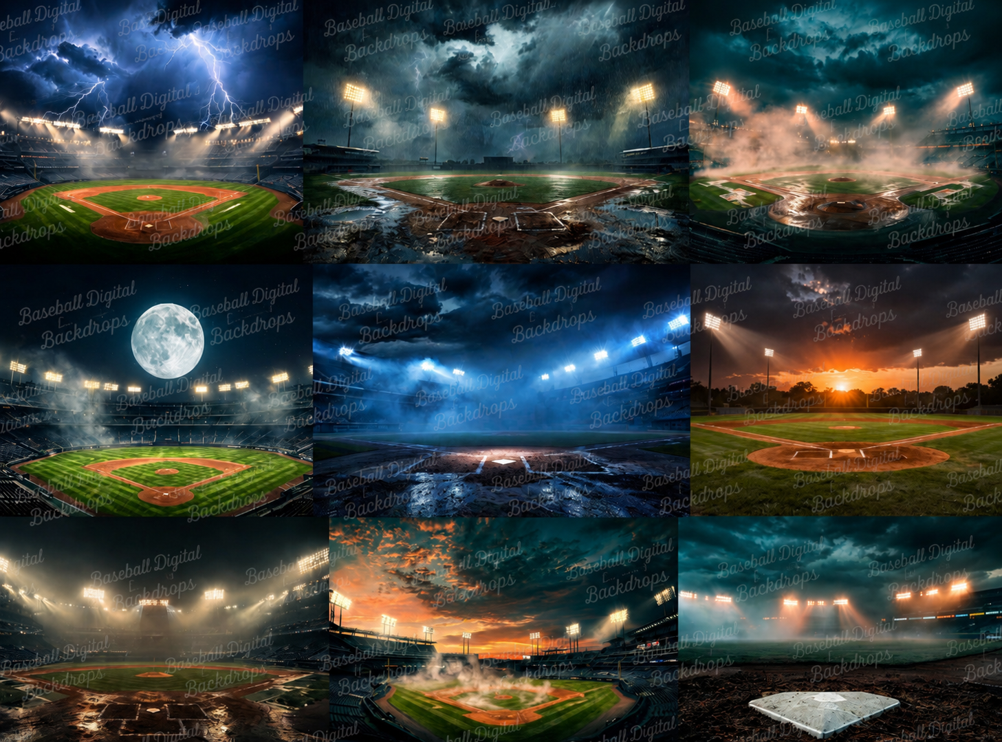 50 Baseball Digital Backdrops – Baseball Stadium Backgrounds, Stormy Skies, Night Games, JPG Files - Thumbnail 11