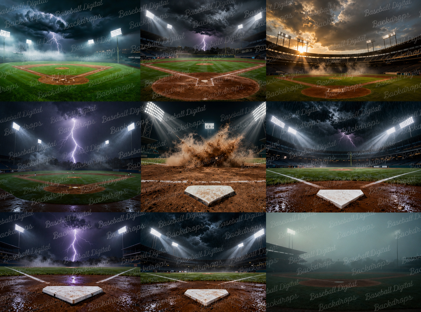 50 Baseball Digital Backdrops – Baseball Stadium Backgrounds, Stormy Skies, Night Games, JPG Files - Thumbnail 12