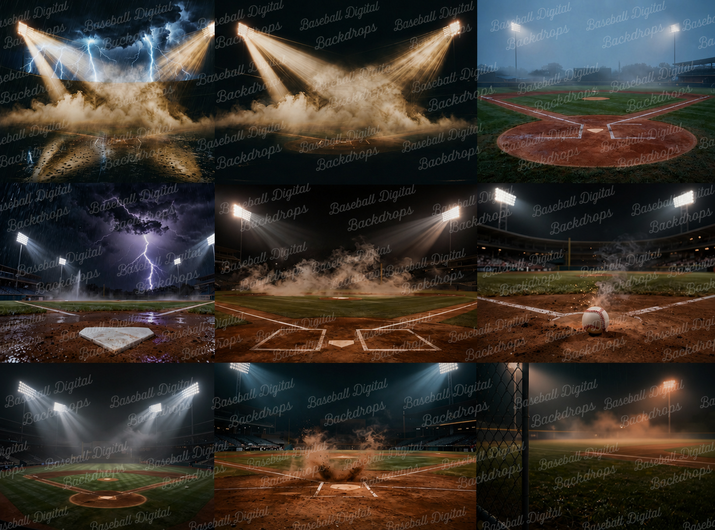 50 Baseball Digital Backdrops – Baseball Stadium Backgrounds, Stormy Skies, Night Games, JPG Files - Thumbnail 13