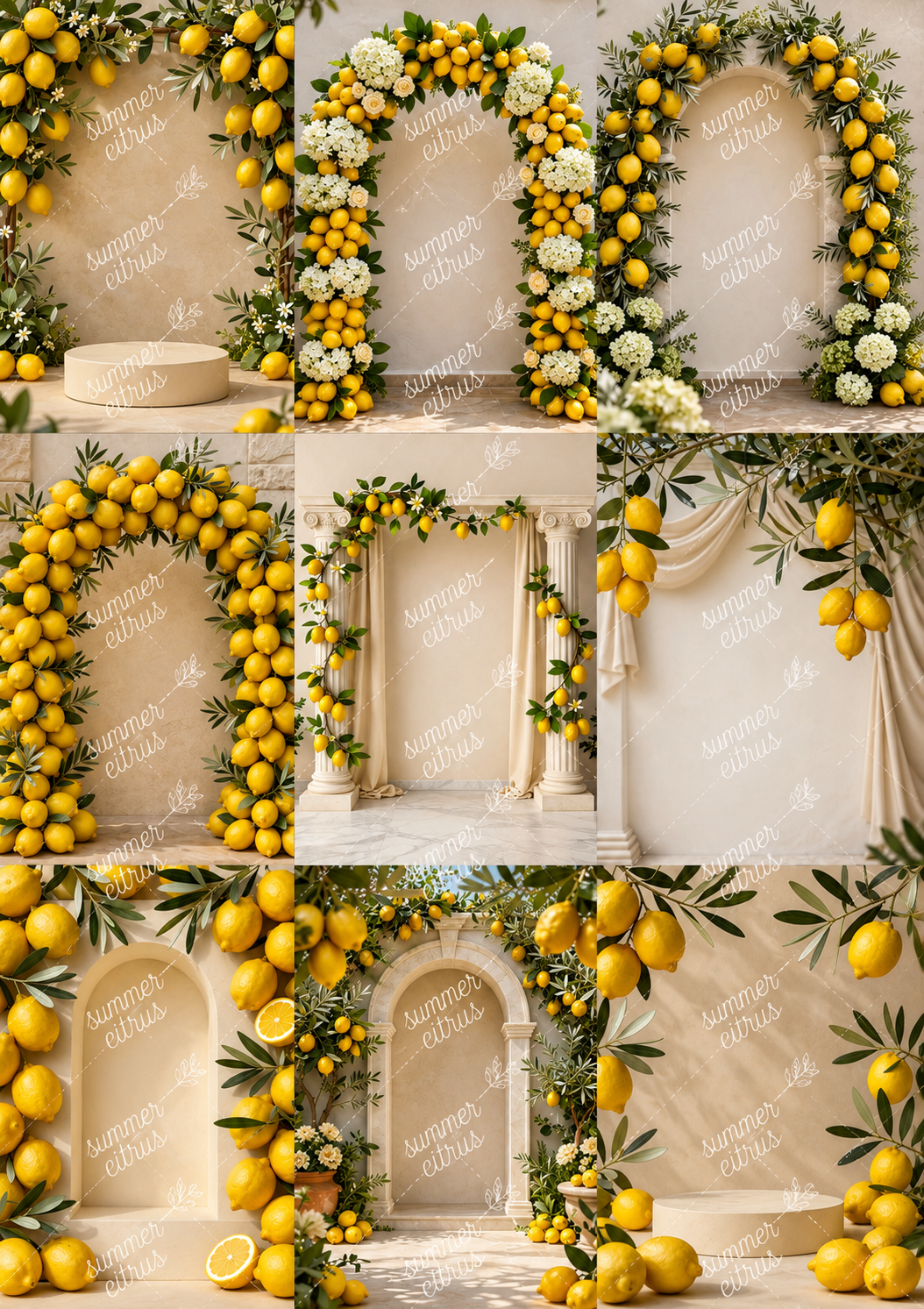 Italian Summer Baby Shower Backdrop Bundle, 40 Lemon & Olive Digital Backgrounds, Mediterranean Maternity Portrait Backdrops, JPG Download - Thumbnail 7