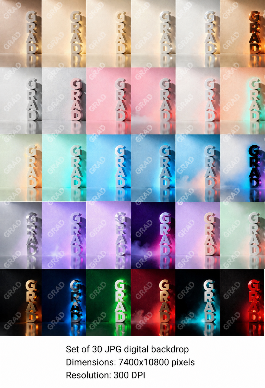 Graduation Digital Backdrop Set | 2026 Senior Photo Backgrounds with 3D GRAD Letters, 30 JPGs - Thumbnail 14