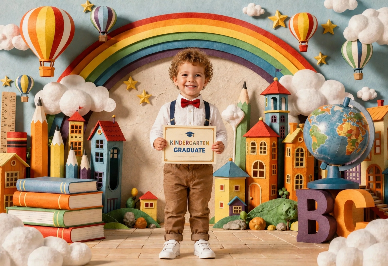 Create bright and memorable school portraits with this Rainbow Classroom School Photo Backdrop. - Image 1