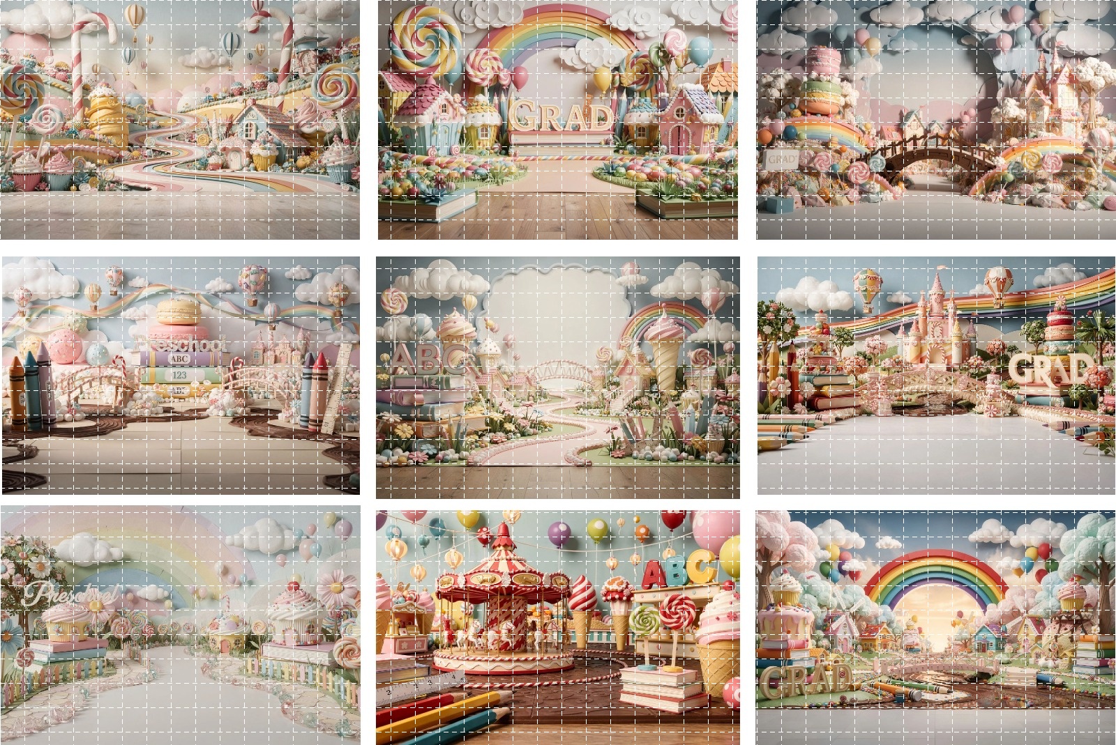 Candy Land School Photo Backdrop Bundle, Preschool Kindergarten Graduation, 15 JPG Backgrounds - Thumbnail 9