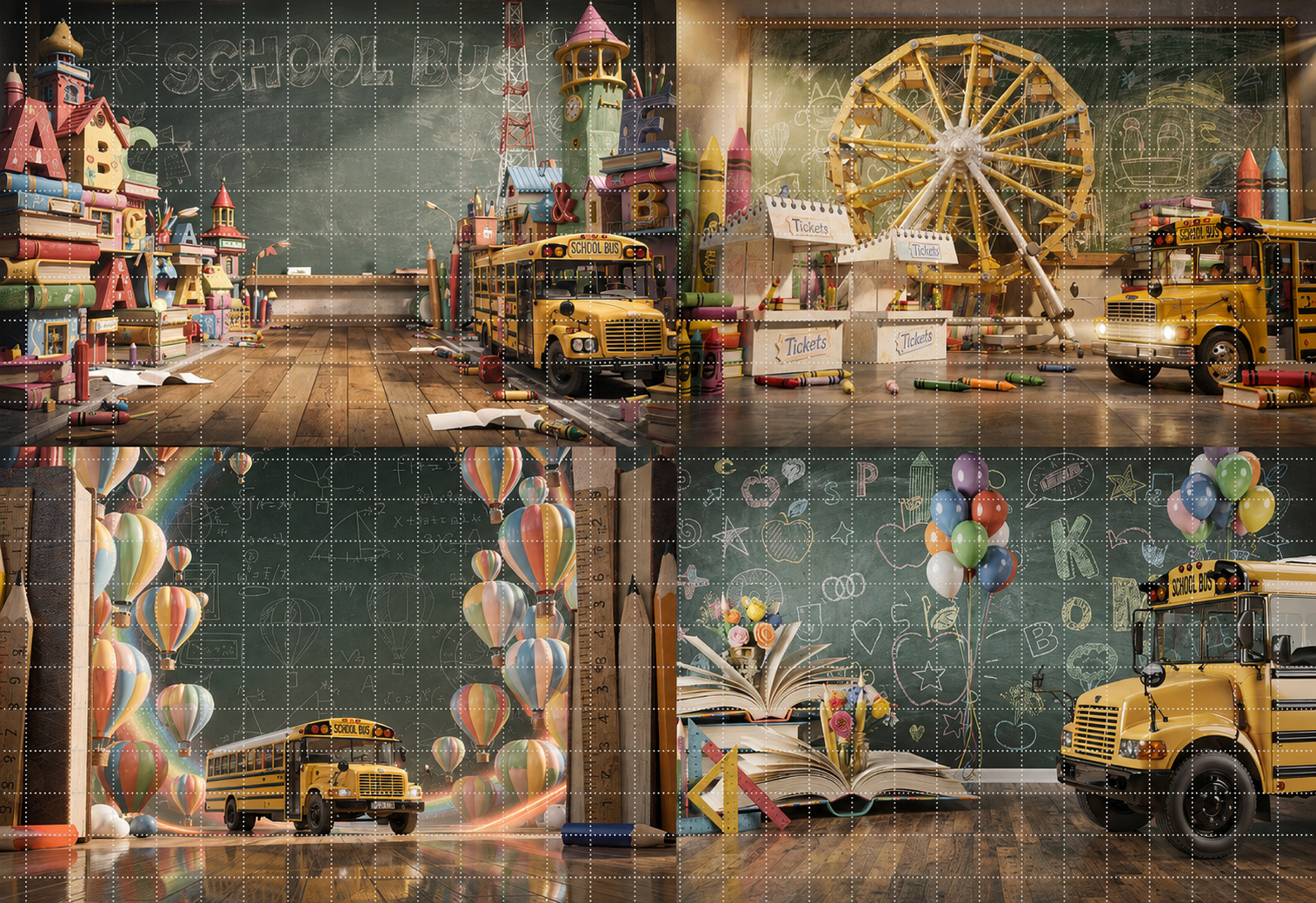 20 Back to School School Bus Digital Backdrops Bundle | School Portrait Backgrounds | Composite Photo Templates | Classroom Photography - Thumbnail 8