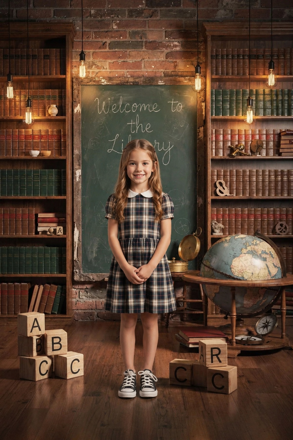 10 Vintage School Digital Backdrops Bundle | Retro Classroom Backgrounds | Library & School Bus Photo Backdrops | School Portrait Composite Templates - Thumbnail 5