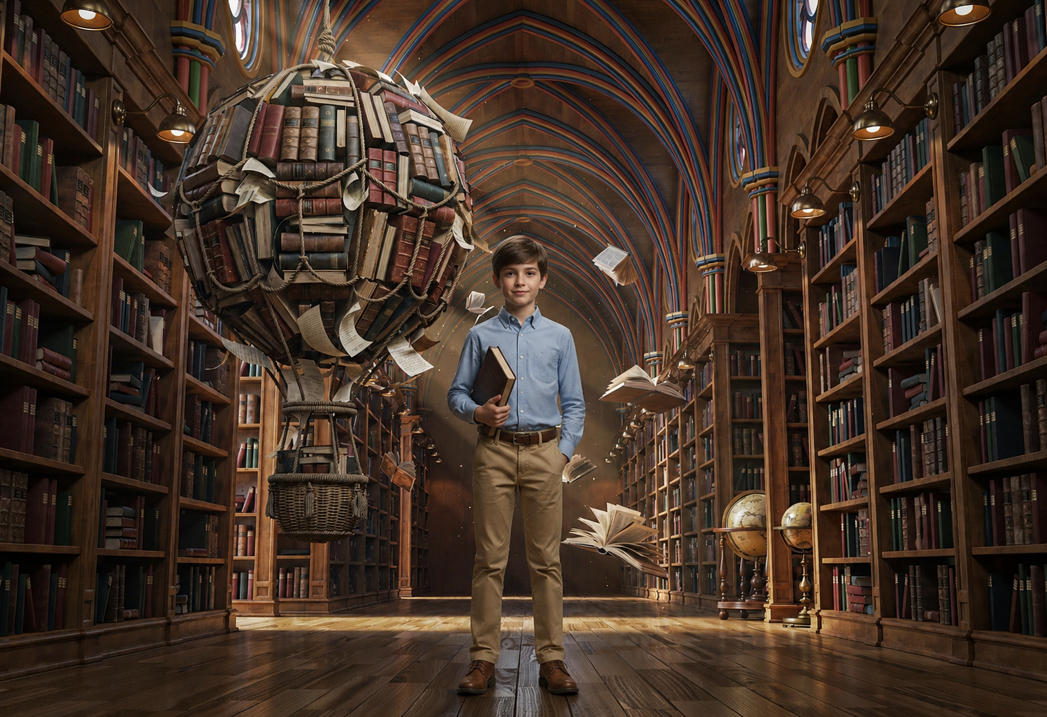 25 Rainbow Library Digital Backdrops Bundle | School Library Backgrounds | Book-Themed Portrait Backdrops | Composite Photo Templates - Thumbnail 3