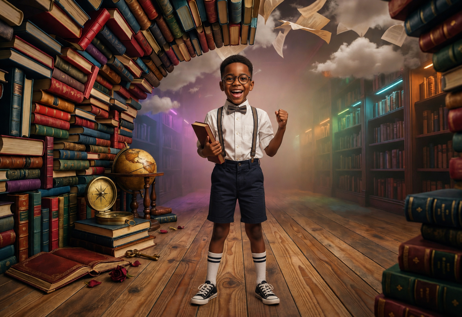 25 Rainbow Library Digital Backdrops Bundle | School Library Backgrounds | Book-Themed Portrait Backdrops | Composite Photo Templates - Thumbnail 5