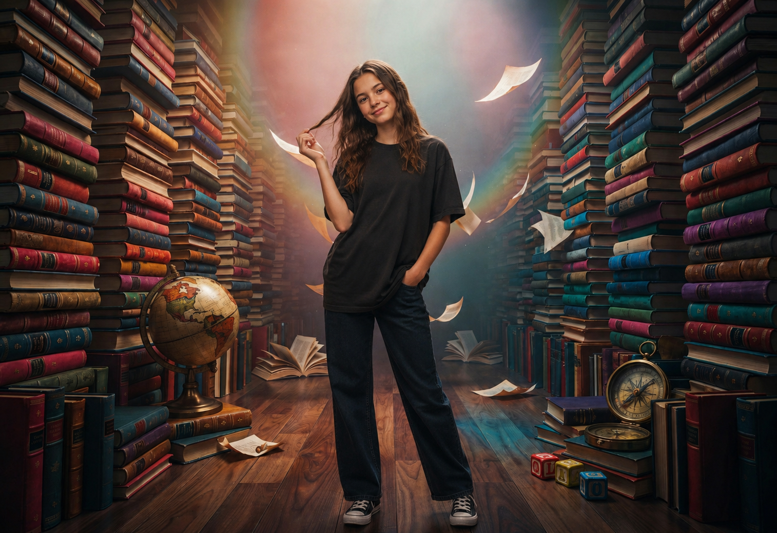 25 Rainbow Library Digital Backdrops Bundle | School Library Backgrounds | Book-Themed Portrait Backdrops | Composite Photo Templates - Thumbnail 6