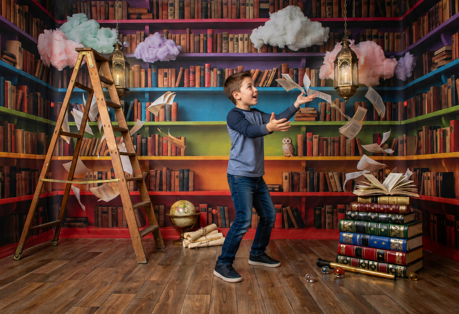 25 Rainbow Library Digital Backdrops Bundle | School Library Backgrounds | Book-Themed Portrait Backdrops | Composite Photo Templates - Thumbnail 8