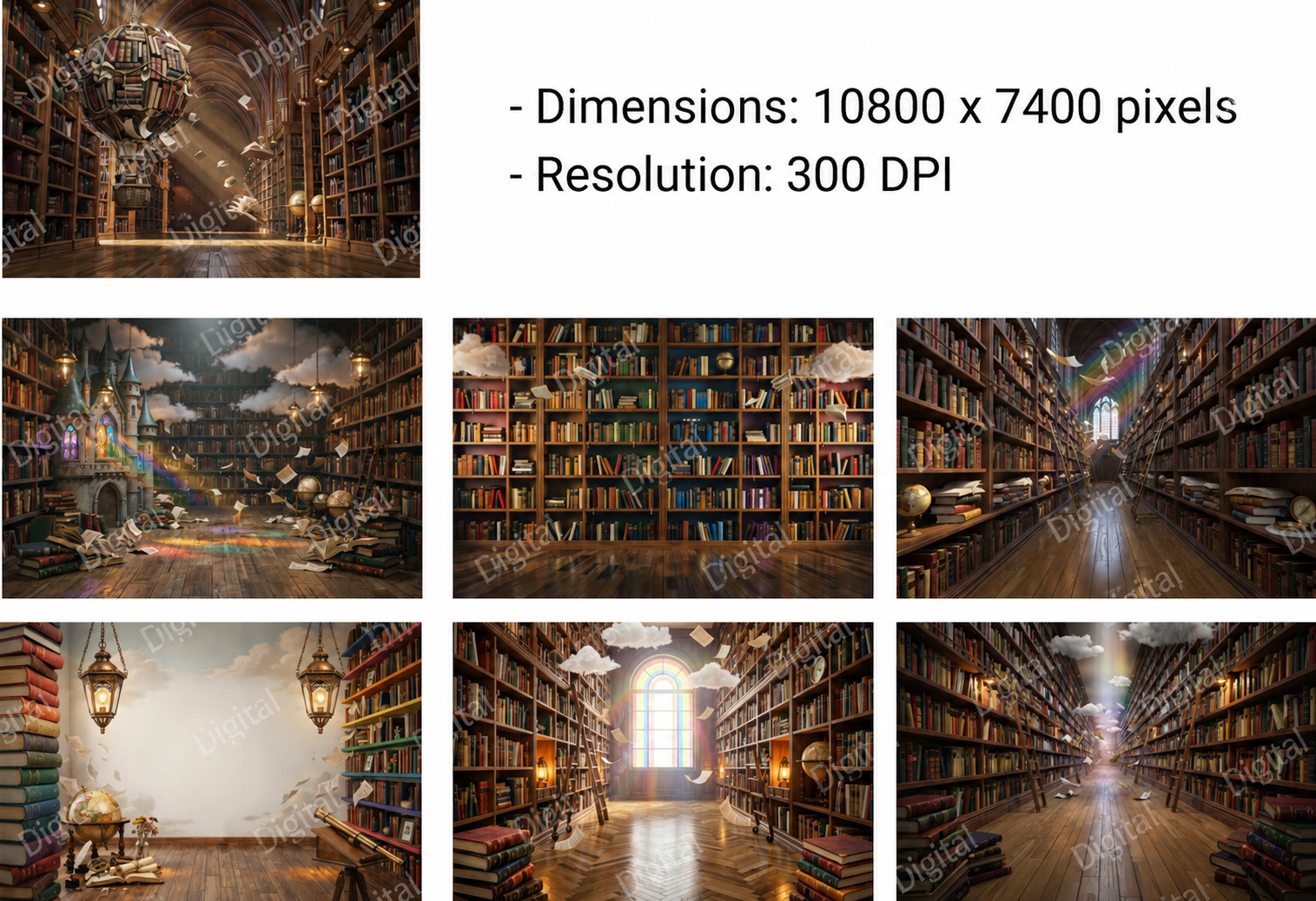 25 Rainbow Library Digital Backdrops Bundle | School Library Backgrounds | Book-Themed Portrait Backdrops | Composite Photo Templates - Thumbnail 11