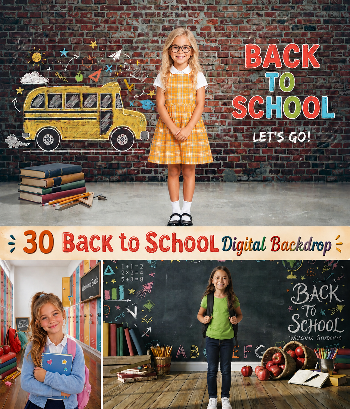 30 Back to School Digital Backdrops Bundle | School & Preschool Portrait Backgrounds | Classroom Photography | Photo Composites - Image 1
