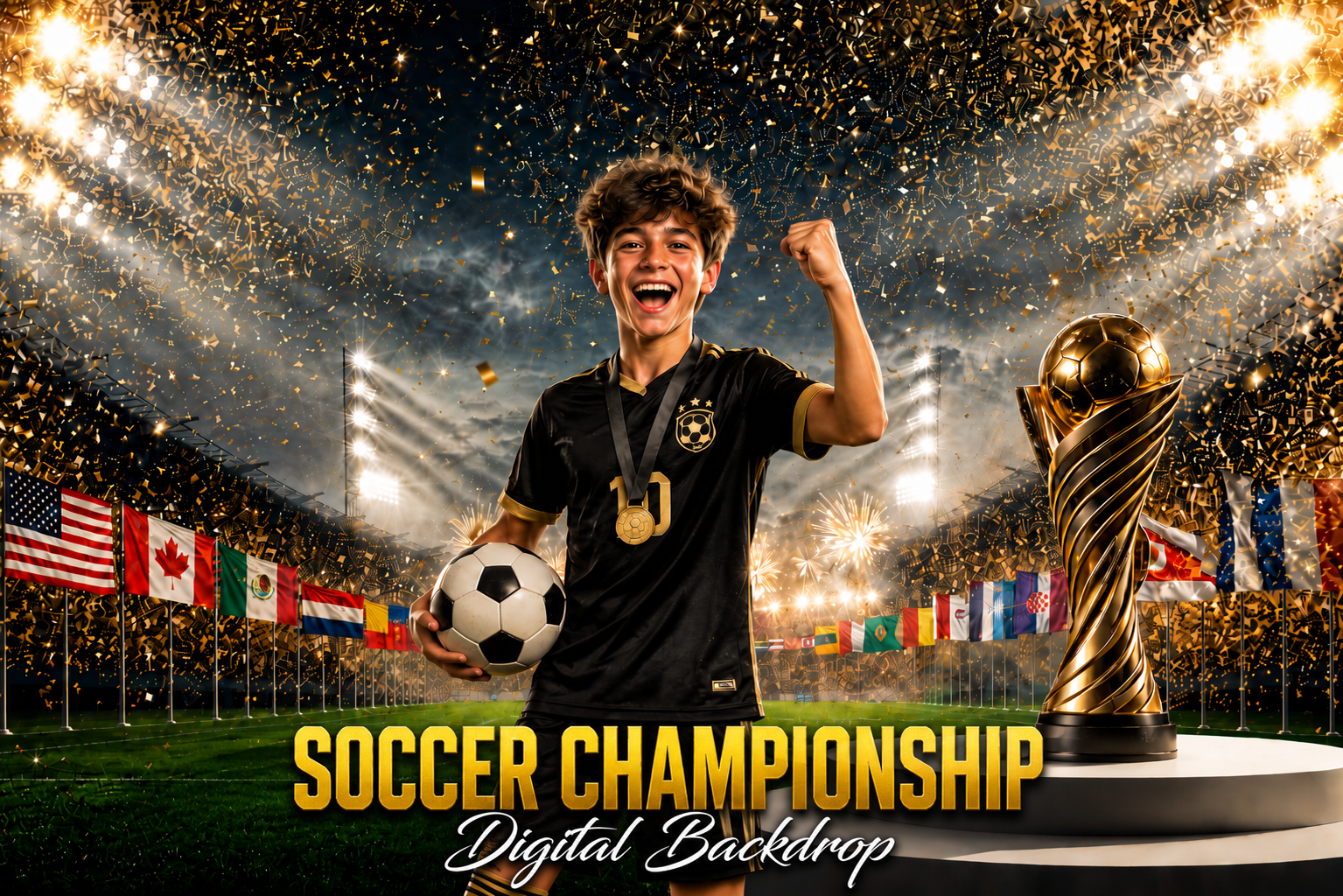 Soccer Championship Digital Backdrop | International Football Stadium Background | Sports Portrait Composite Template - Image 1