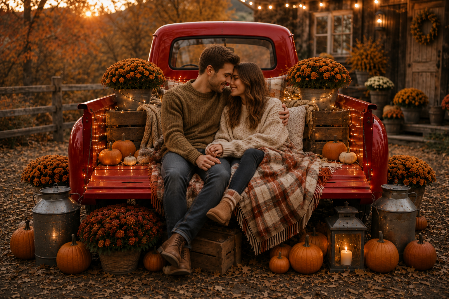 Autumn Digital Background, Fall Truck Backdrop, Pumpkin Portrait Background, Rustic Farm Fall Scene, Autumn Photography Backdrop - Thumbnail 2