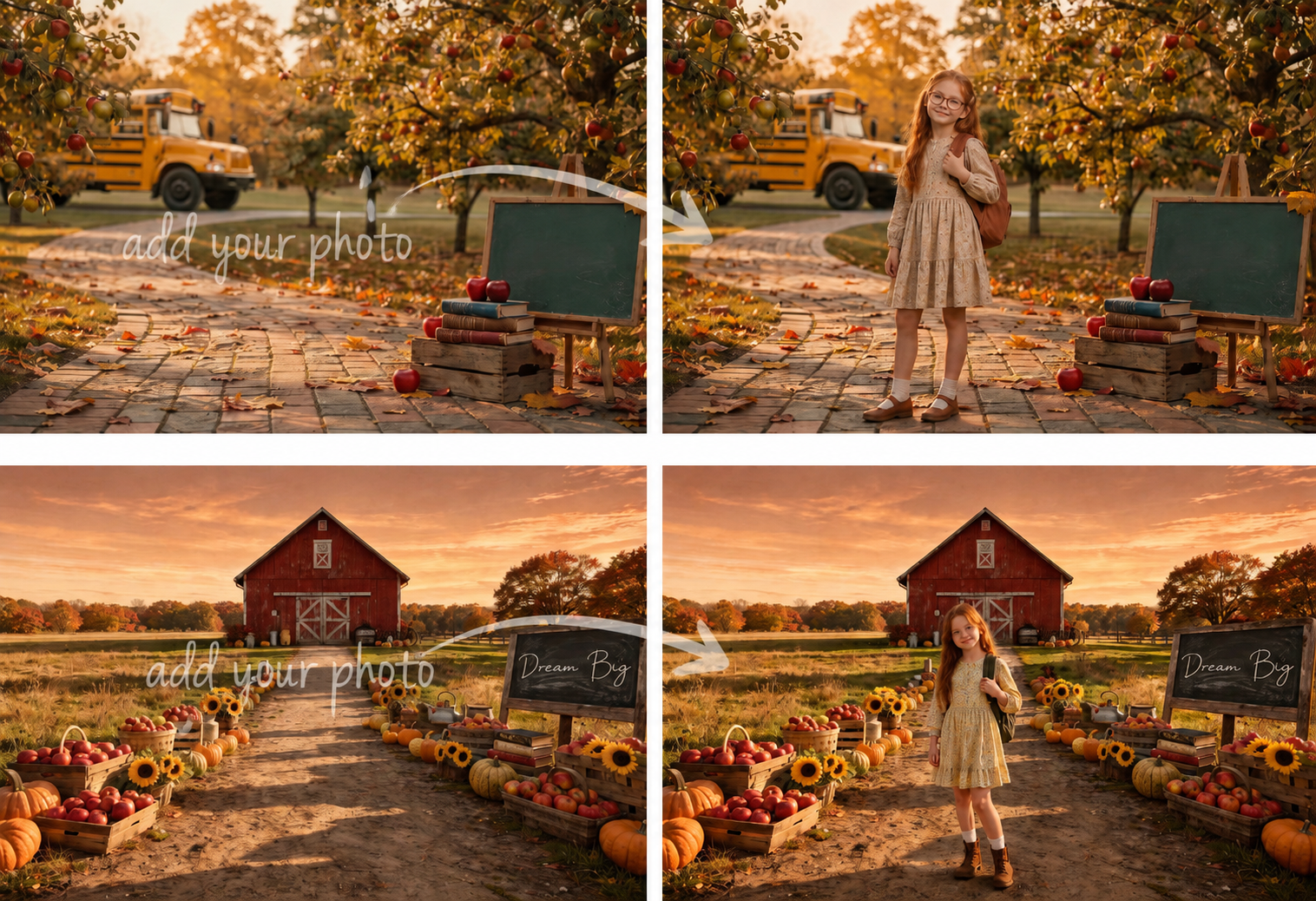 30 Back to School Apple Orchard Digital Backdrop Bundle, Fall School Portrait Background, Kindergarten Photography Prop, JPG Download - Thumbnail 2