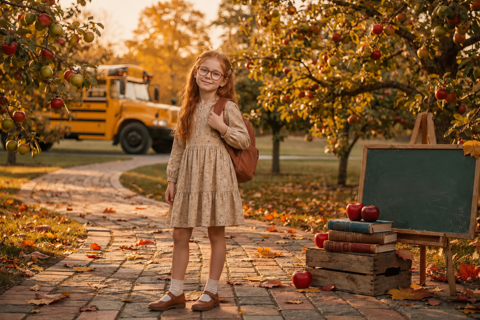 30 Back to School Apple Orchard Digital Backdrop Bundle, Fall School Portrait Background, Kindergarten Photography Prop, JPG Download - Thumbnail 3